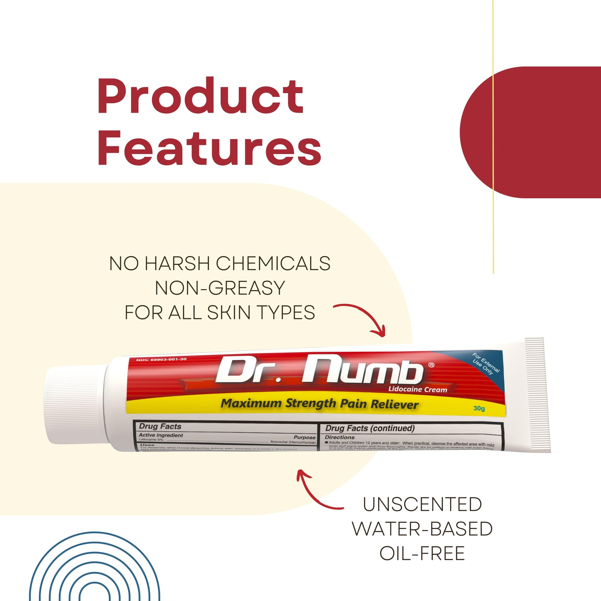 Dr. Numb 5% Lidocaine Numbing Cream, Fast-Acting Maximum Strength Topical Anesthetic Pain Relief Burn Itch Numb Cream with Vitamin E for Hemorrhoid Treatment, Local and Anorectal Uses - 30g 4 Pack Dr. Numb Au supplements