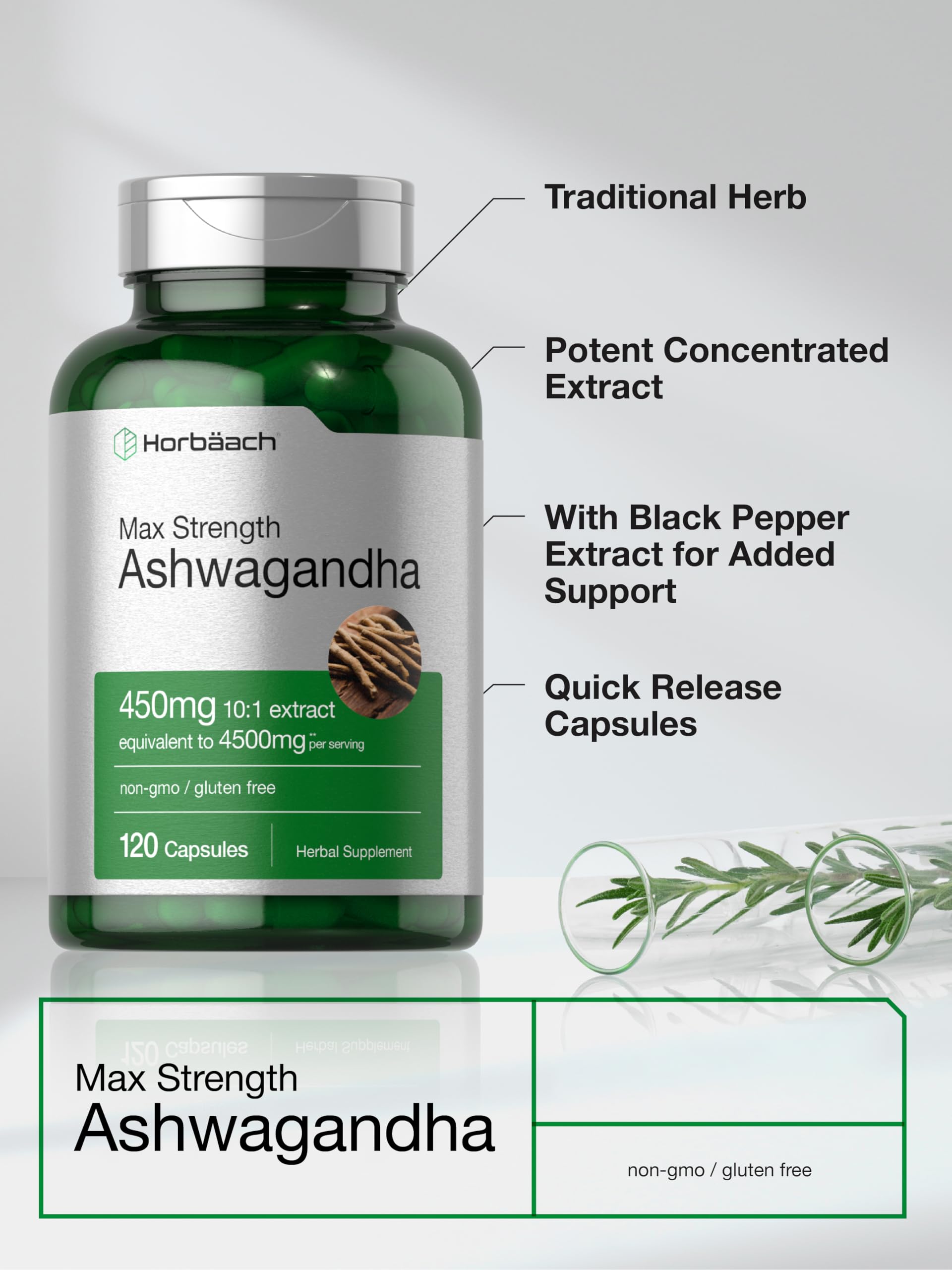 Horbäach Ashwagandha Supplement | Max Strength | 120 Capsules | Non-GMO, Gluten Free Horbäach Au supplements