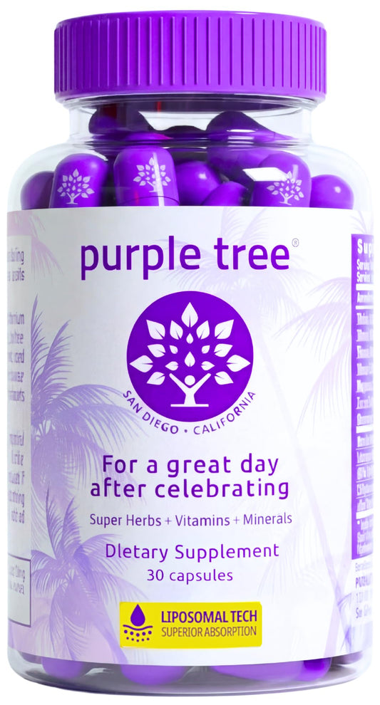 purple tree Post-Celebration Wellness Supplement for Liver Support & Hydration | Liposomal Dihydromyricetin (DHM), L-Glutathione, Milk Thistle purple treeUS supplements
