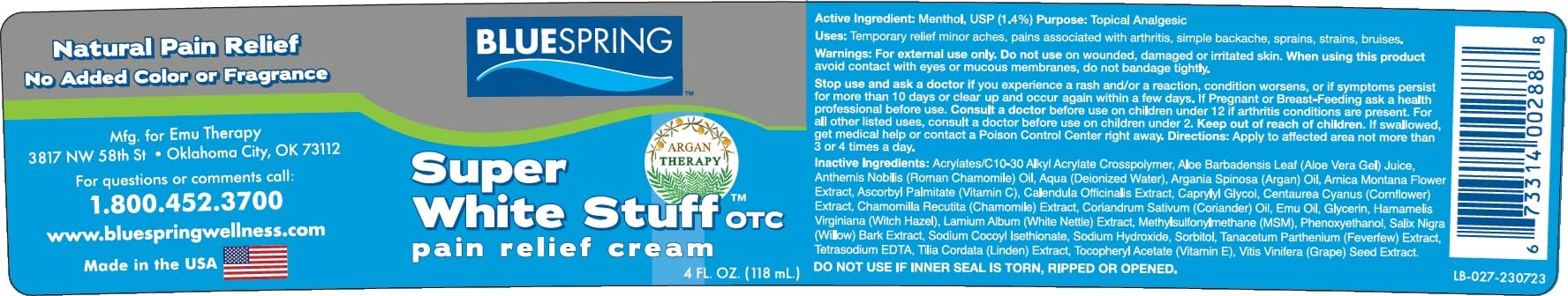 Back Pain Relief Cream with Emu Oil - Super White Stuff Natural Pain Reliever -Topical Cream for Muscle and Joint Pain Relief - Experience Sore Muscle Relief in 5 Minutes - 4 oz Emu Therapy Au supplements