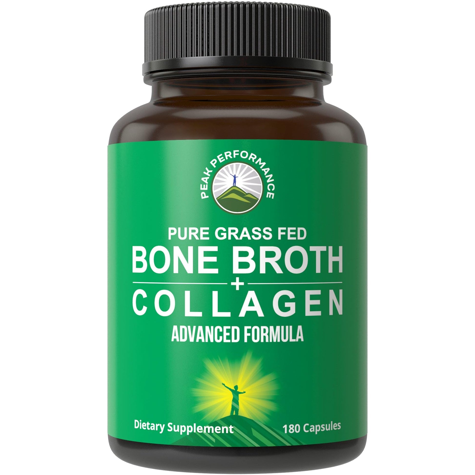Bone Broth Collagen Capsules. 180 Pills of Grass Fed Bone Broth Collagen Protein Peptides. Contains All 3 Types 1, 2, and 3. Pure Pasture Raised Paleo Friendly Tablets for Women and Men Peak Performance Au supplements