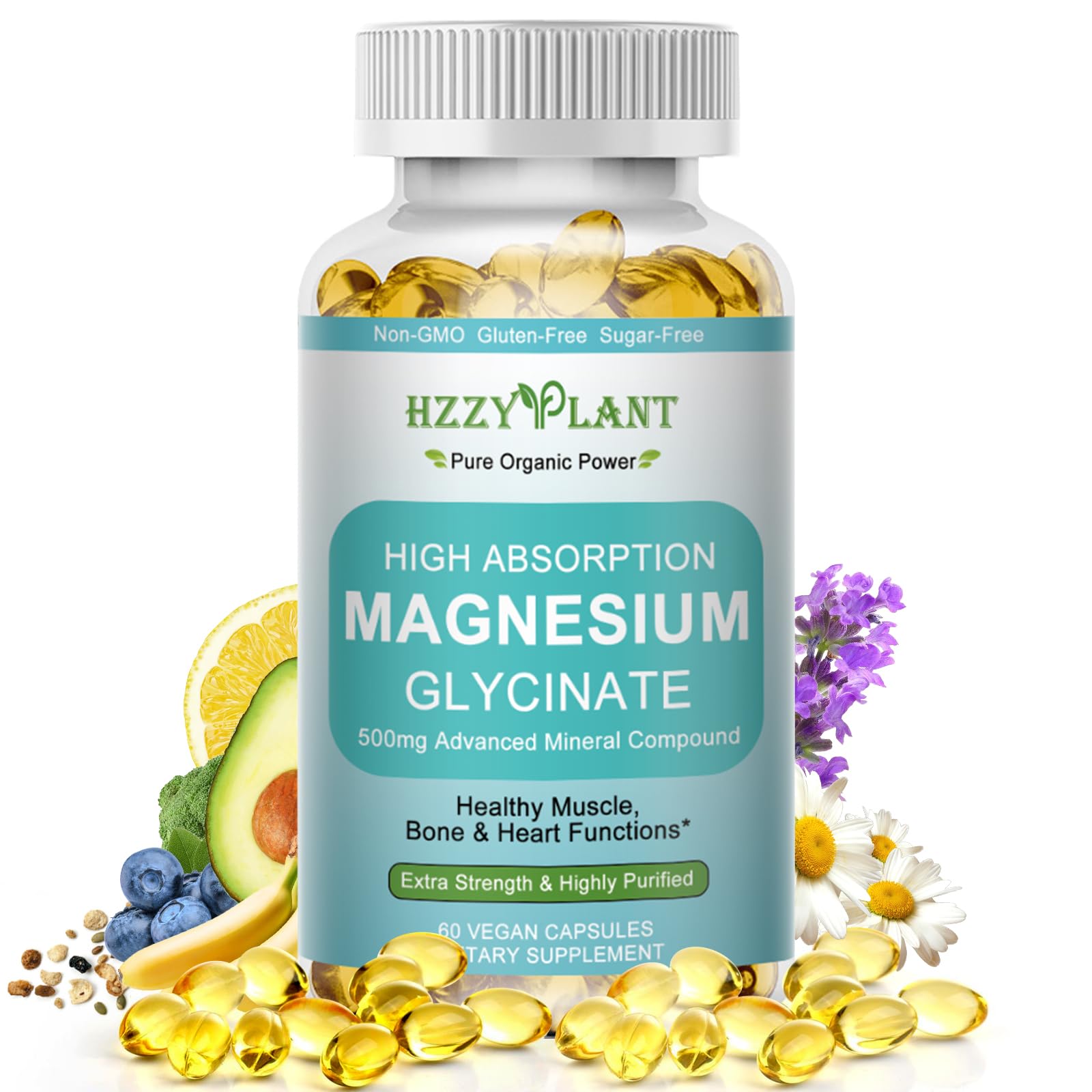 Magnesium Glycinate 500mg Softgels, High Absorption Magnesium Supplement Softgel Capsules for Muscle, Heart, Sleep & Bone Support, Stress Relief, Nerve Health & Metabolism, Non-GMO, 2 Month Supply HZZYPLANT Au supplements