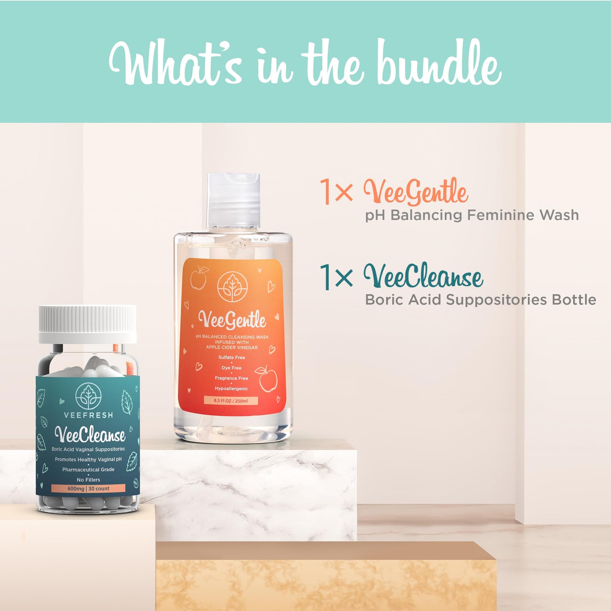 VeePower Lite - Vaginal Health Bundle - Control and Prevent Vaginal Odor - Includes VeeGentle VeeFresh Au supplements