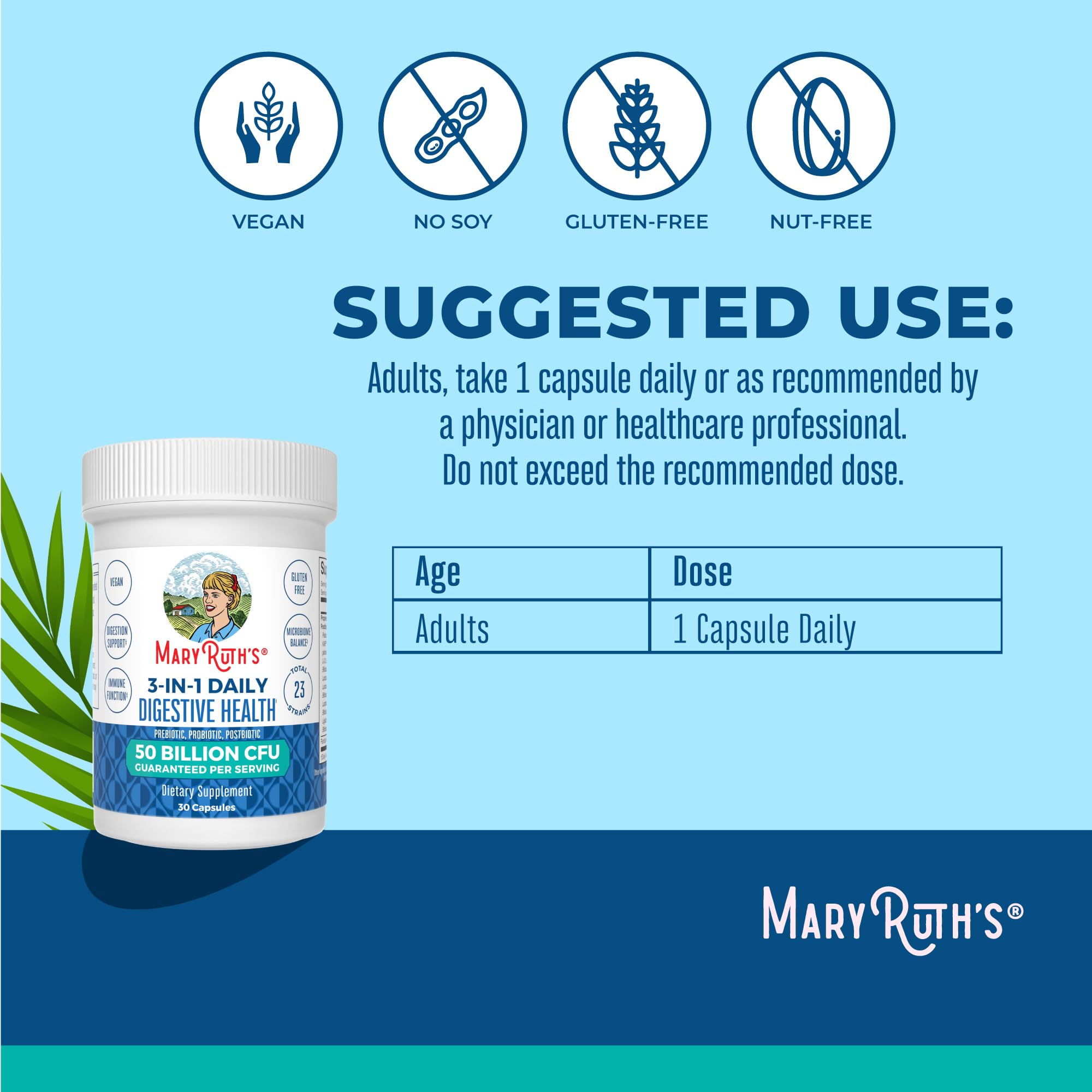 MaryRuth's 3-in-1 Probiotics for Digestive Health | Prebiotic & Postbiotic | Gut Health Supplement for Women & Men | 23 Unique Strains | Immune Support | 50 Billion CFU | 30 Servings MARYRUTH'S Au supplements