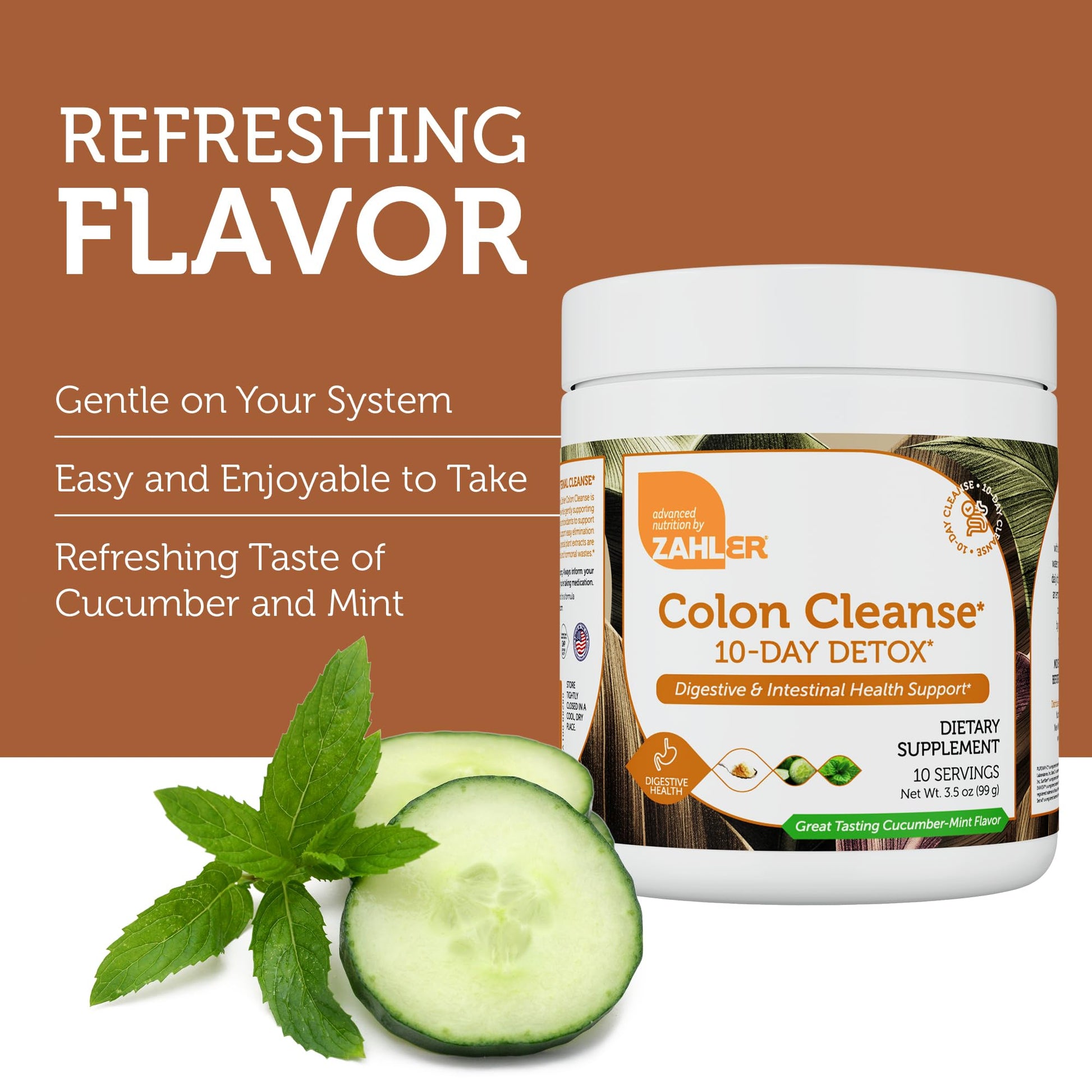Zahler Colon Cleanse 10-Day Detox Cleanse - Cucumber Mint Flavor - Herbal Digestive Wellness - Colon Cleanser & Detox for Bowel Movement, Body Detox, Digestion Aid for Women and Men - 3.5 oz Jar Zahler Au supplements