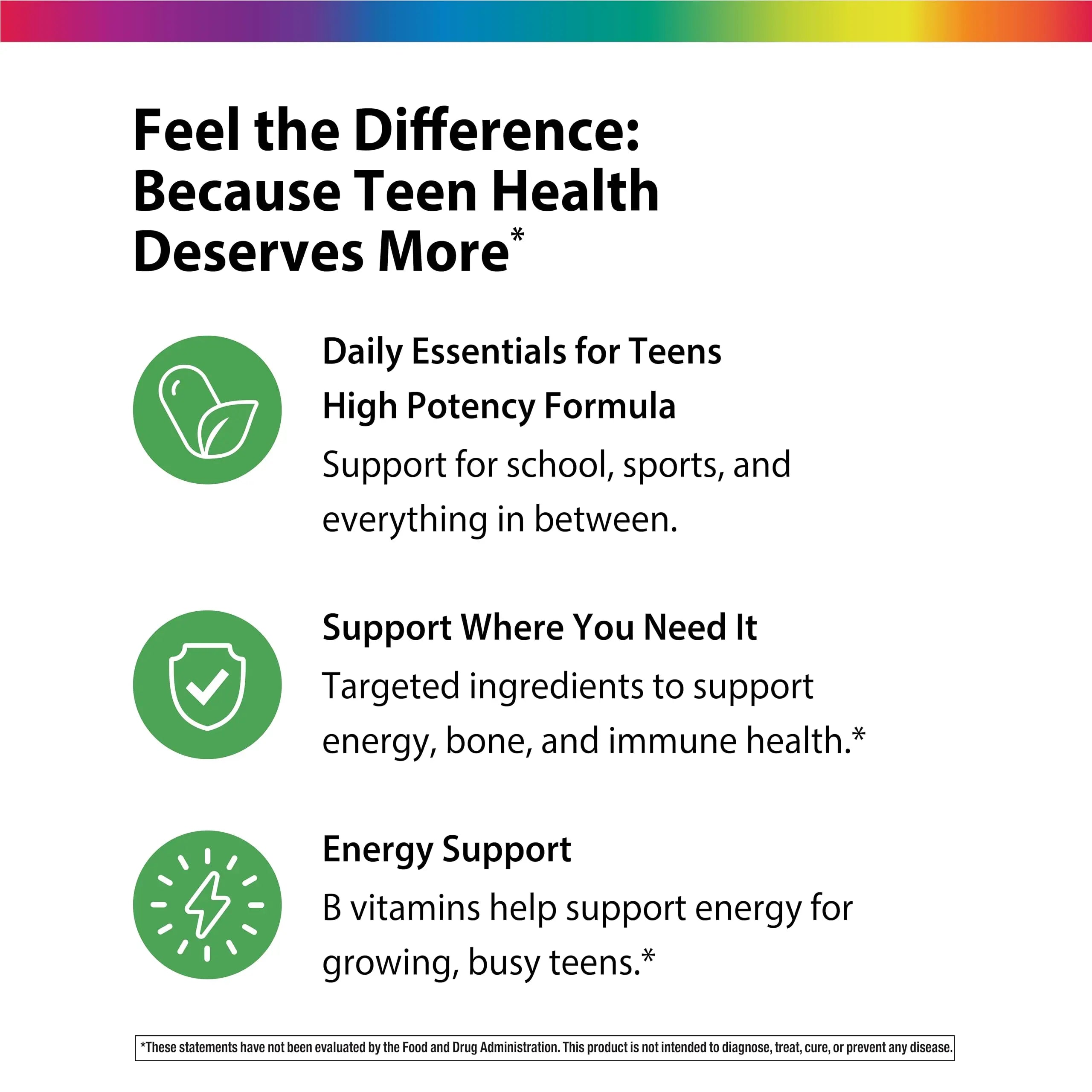 Rainbow Light Teen Multivitamin | 45 Caplets | for Boys and Girls | with DermaComplex, Real Food Nutrients & Iron | Rainbow Light Au supplements