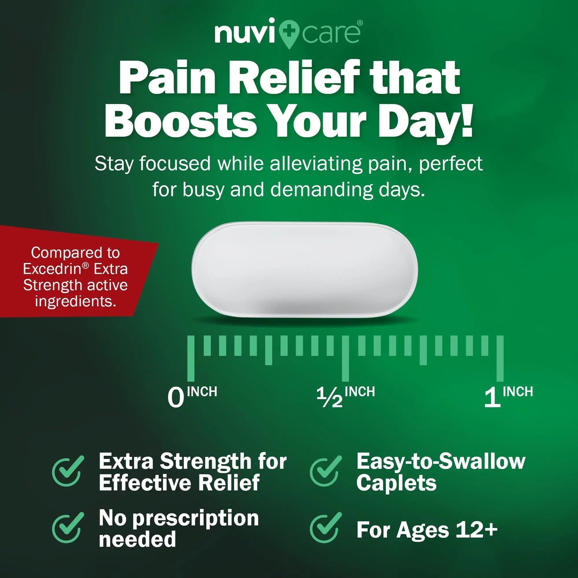 NUVICARE Headache Relief with Acetaminophen 250 mg, Aspirin (NSAID) 250 mg, Caffeine 65 mg - Temporary Relief of Minor Aches & Pains - Compare to Excedrin Extra Strength Pain Reliever (2 Pack) NUVICARE Au supplements