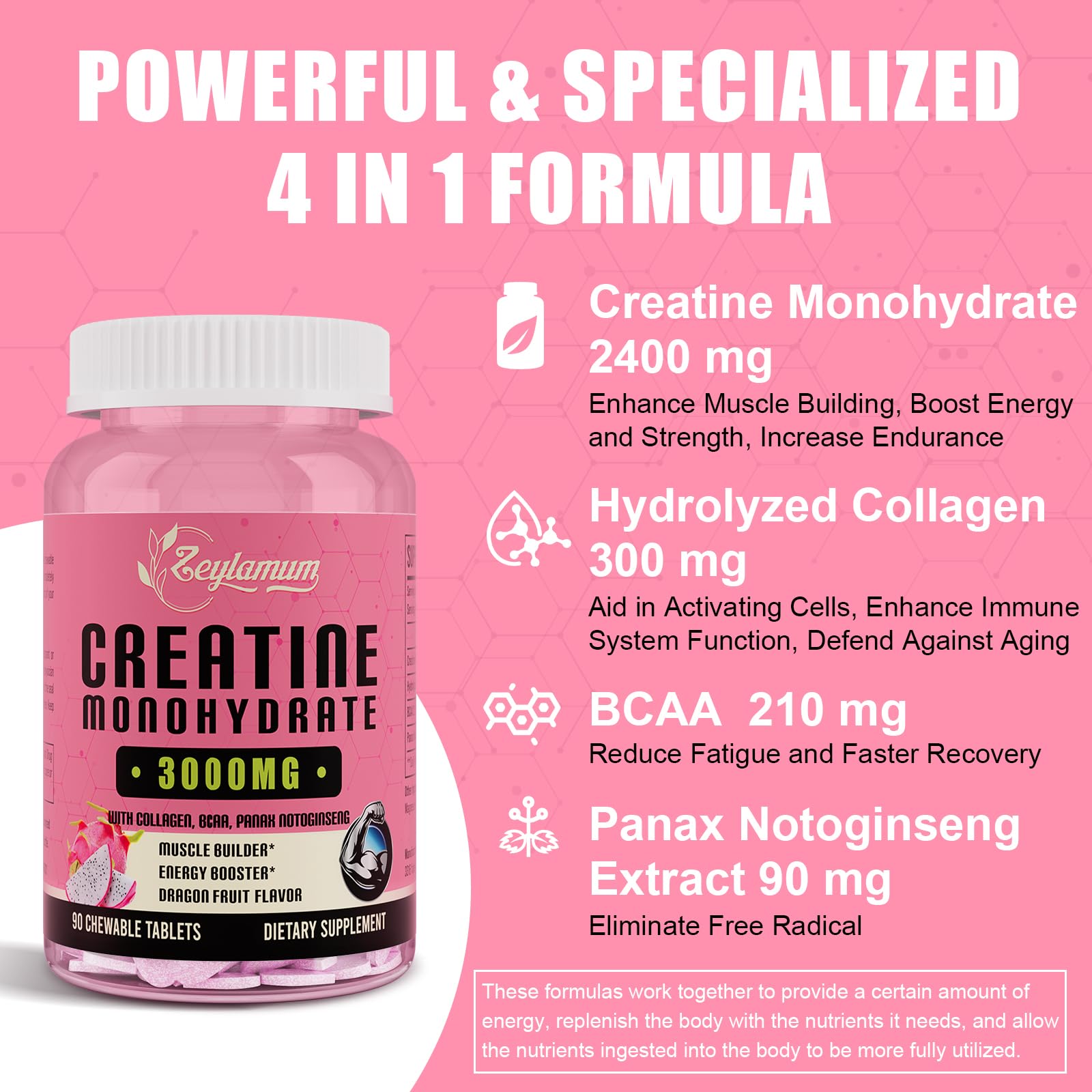 Creatine Monohydrate for Women, Creatine Supplement 3000mg, with Hydrolyzed Zeylamum Au supplements