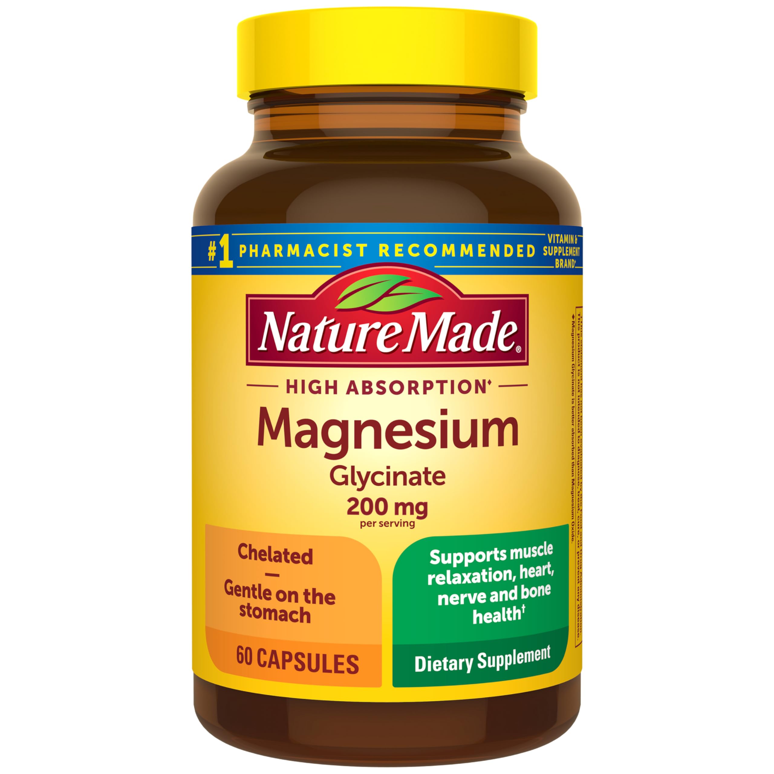 Nature Made Magnesium Glycinate 200 mg per Serving, Magnesium Supplement for Muscle, Heart, Nerve and Bone Support, 60 Magnesium Bisglycinate Capsules, 30 Day Supply Nature Made Au supplements