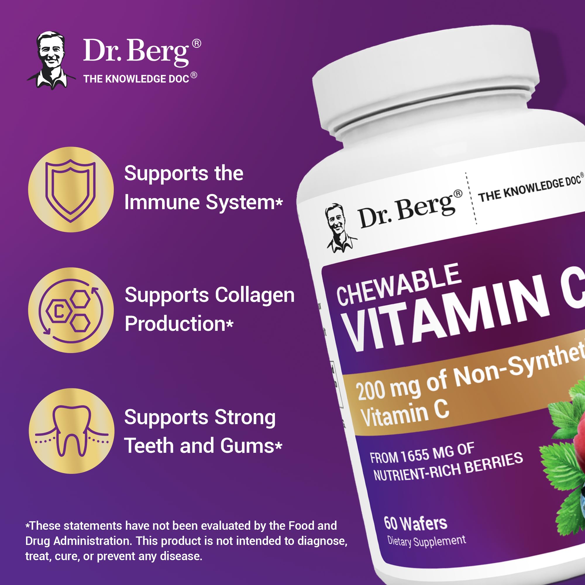 Dr. Berg Chewable Vitamin C Complex - Made with Organic, Non-GMO Berries - 60 Delicious Wafers Dr. Berg Nutritionals Au supplements