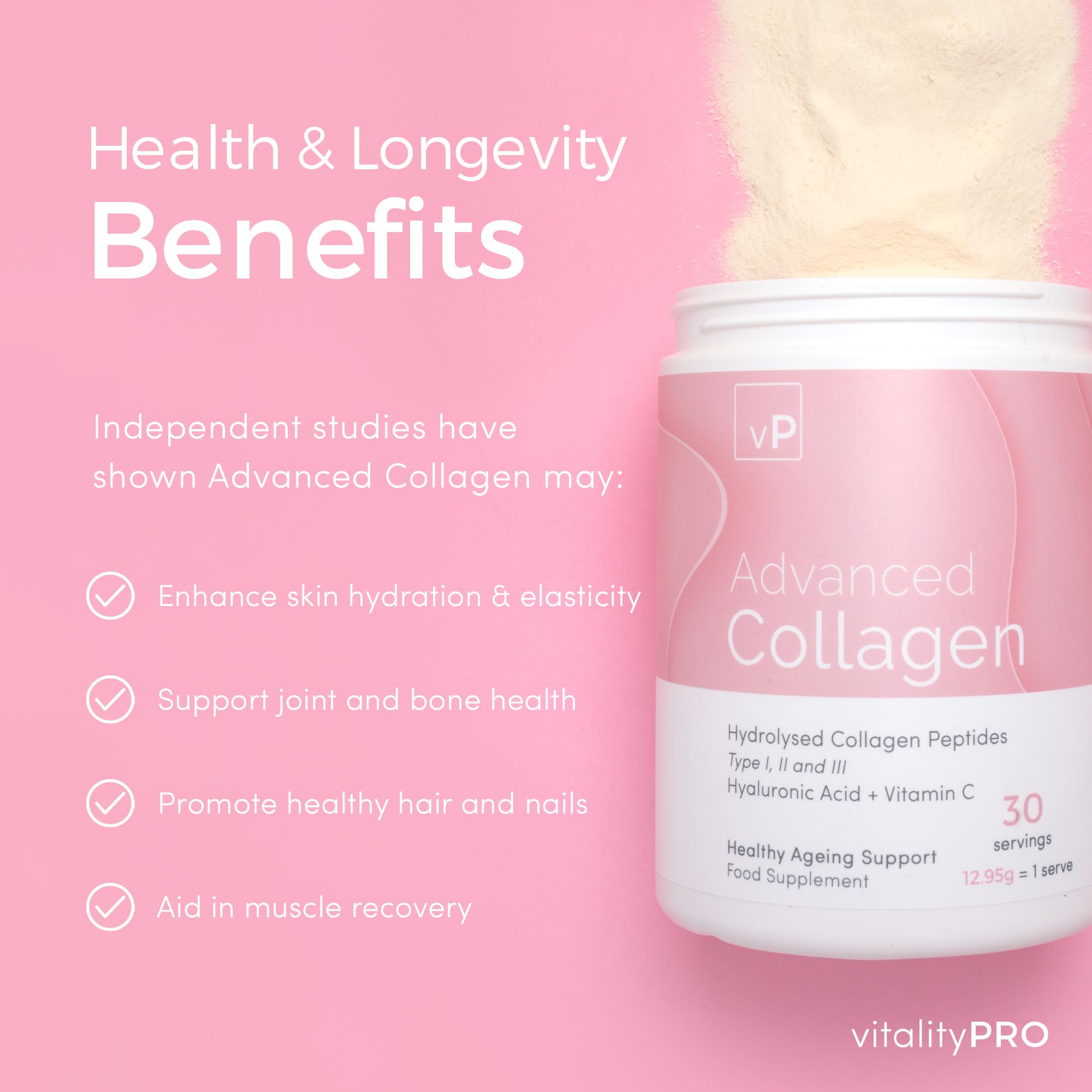 Advanced Collagen with Hyaluronic Acid - 12.95g x 30 Servings - Type 1 2 3 vP Vitality Pro Au supplements