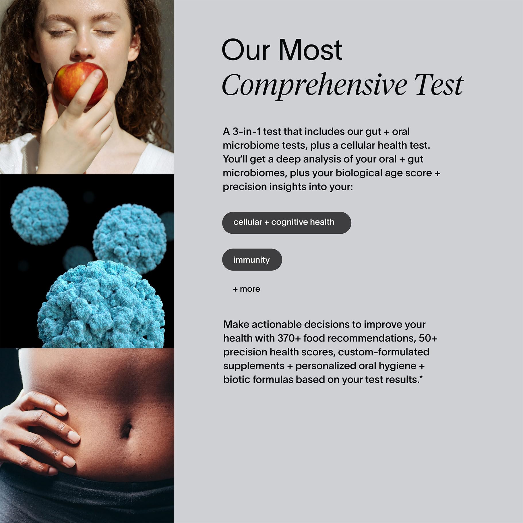 Viome at-Home Full Body Intelligence 3-in-1 Test Kit for Women & Men, 50+ Health Scores from Blood, Saliva, and Stool, Comprehensive Gut Microbiome Analysis, Biological Age, BioHacker Friendly ViomeUS supplements