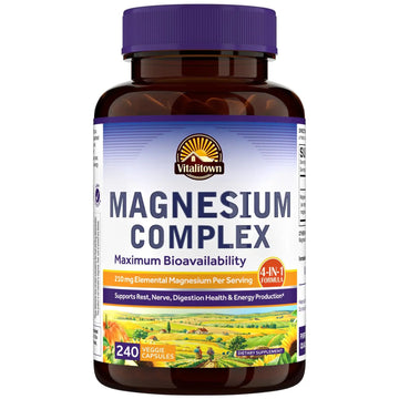 Vitalitown Magnesium Complex | Chelated Easily Absorbed Magnesium Glycinate Citrate Malate | Buffered | 210mg Elemental Mag | Sleep, Nerve, Digestion, Energy | Non-GMO 240 Veg Caps Vitalitown Au supplements