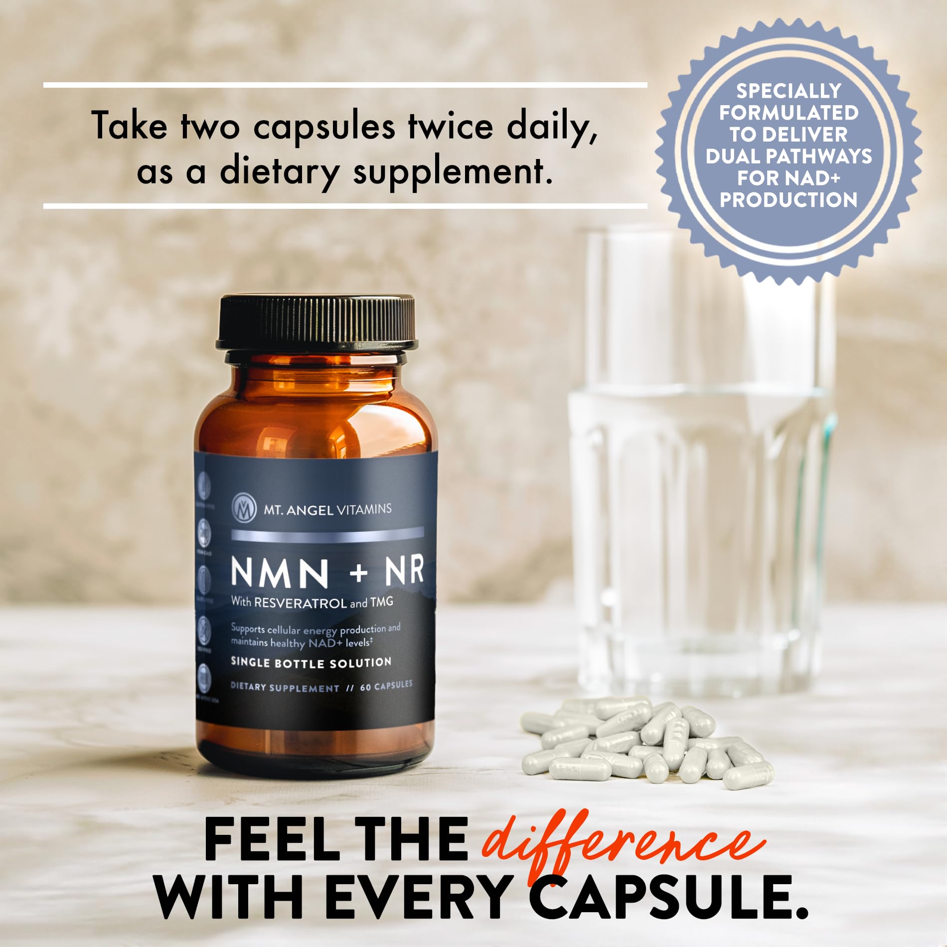 Mt. Angel Vitamins NMN Supplement + NR with Resveratrol & TMG, Dual NAD+ Precursors for Cellular Energy & Healthy Aging, 60 Capsules Mt. Angel Vitamins Au supplements