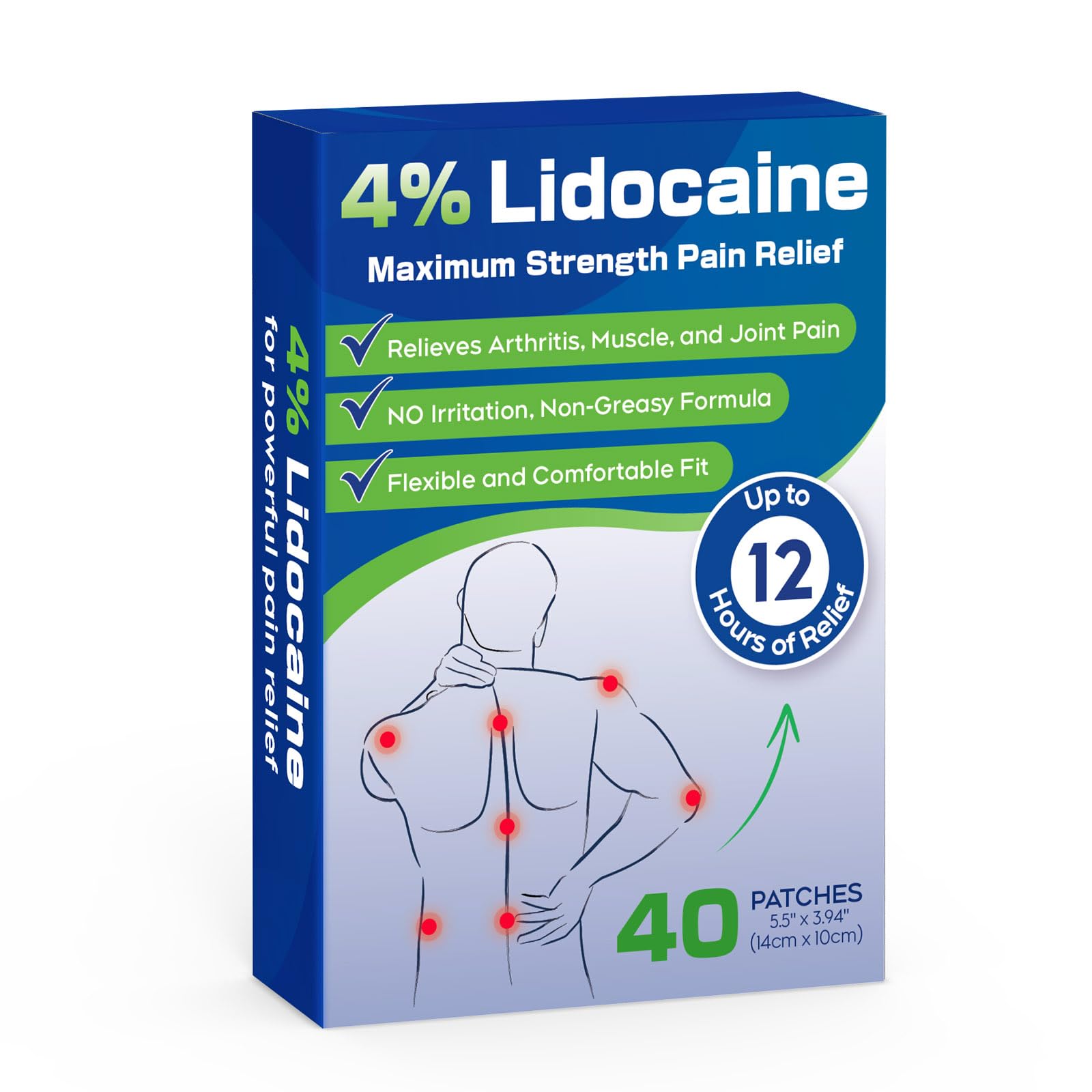 Uposiut Lidocaine 4% Patches - Extra Strength Lidocaine Patches (40 Patches), for Neck, Shoulder, Back, Knee, and Ankle Muscles, 12-Hour Effectiveness-A001L Uposiut Au supplements