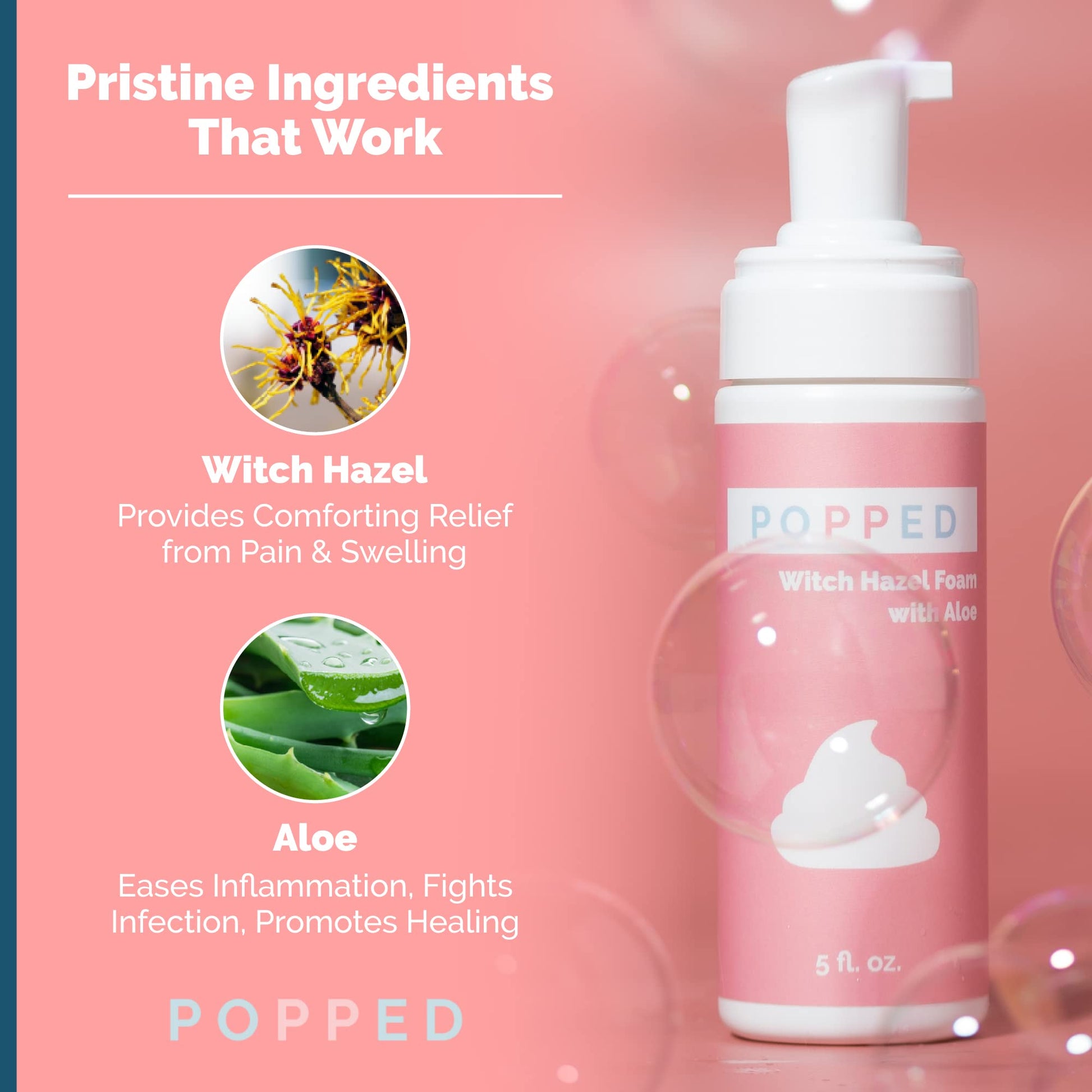 POPPED Witch Hazel Foam with Aloe (5 fl oz) | Perineal Healing Foam for Postpartum Care | Relieves Pain, Hemorrhoids, and Swelling After Birth | Postpartum Essential POPPED Au supplements