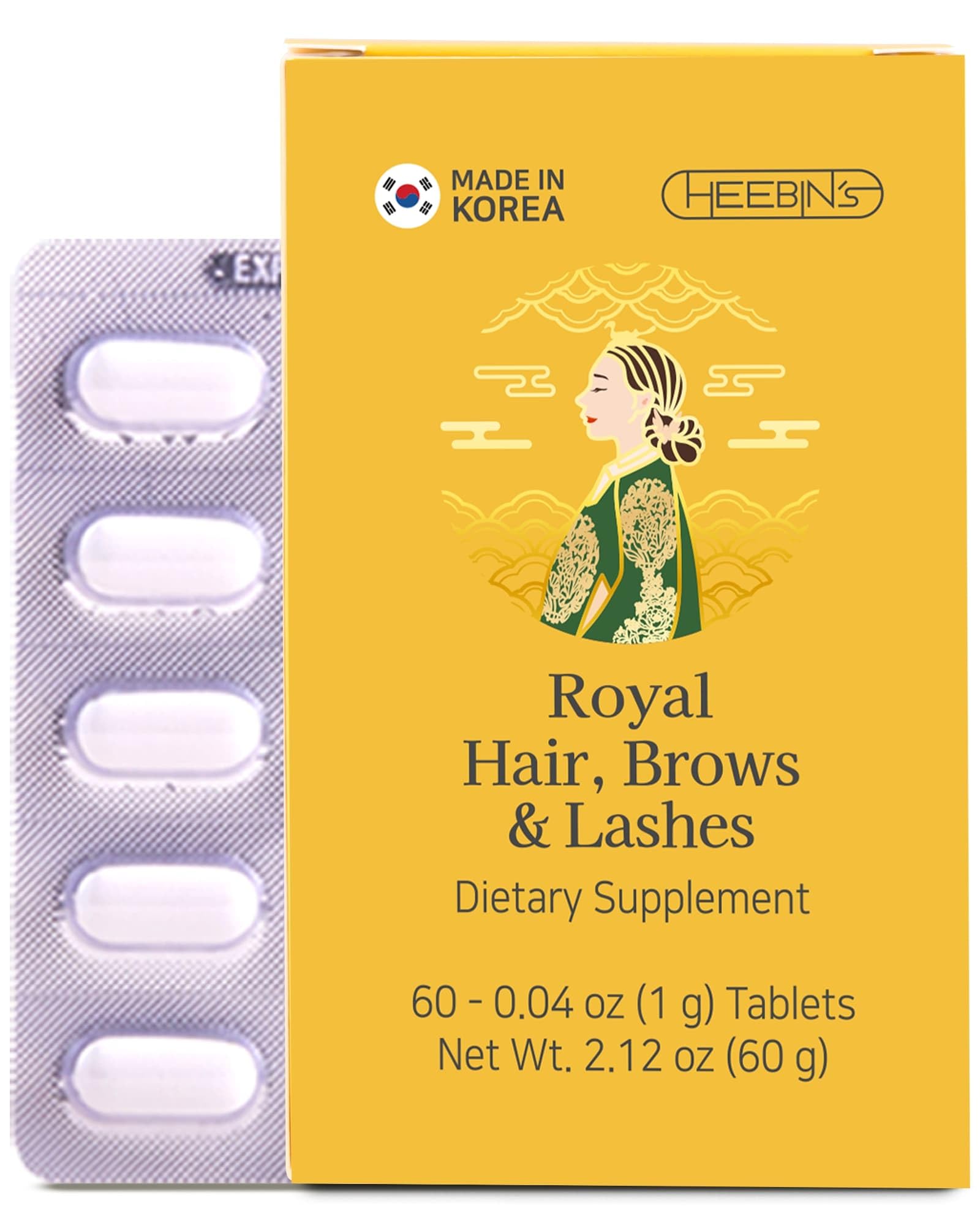 Heebin's Royal Hair, Brows & Lashes, Hair Growth Vitamins with Biotin 4000 mcg, Collagen Heebin's Au supplements