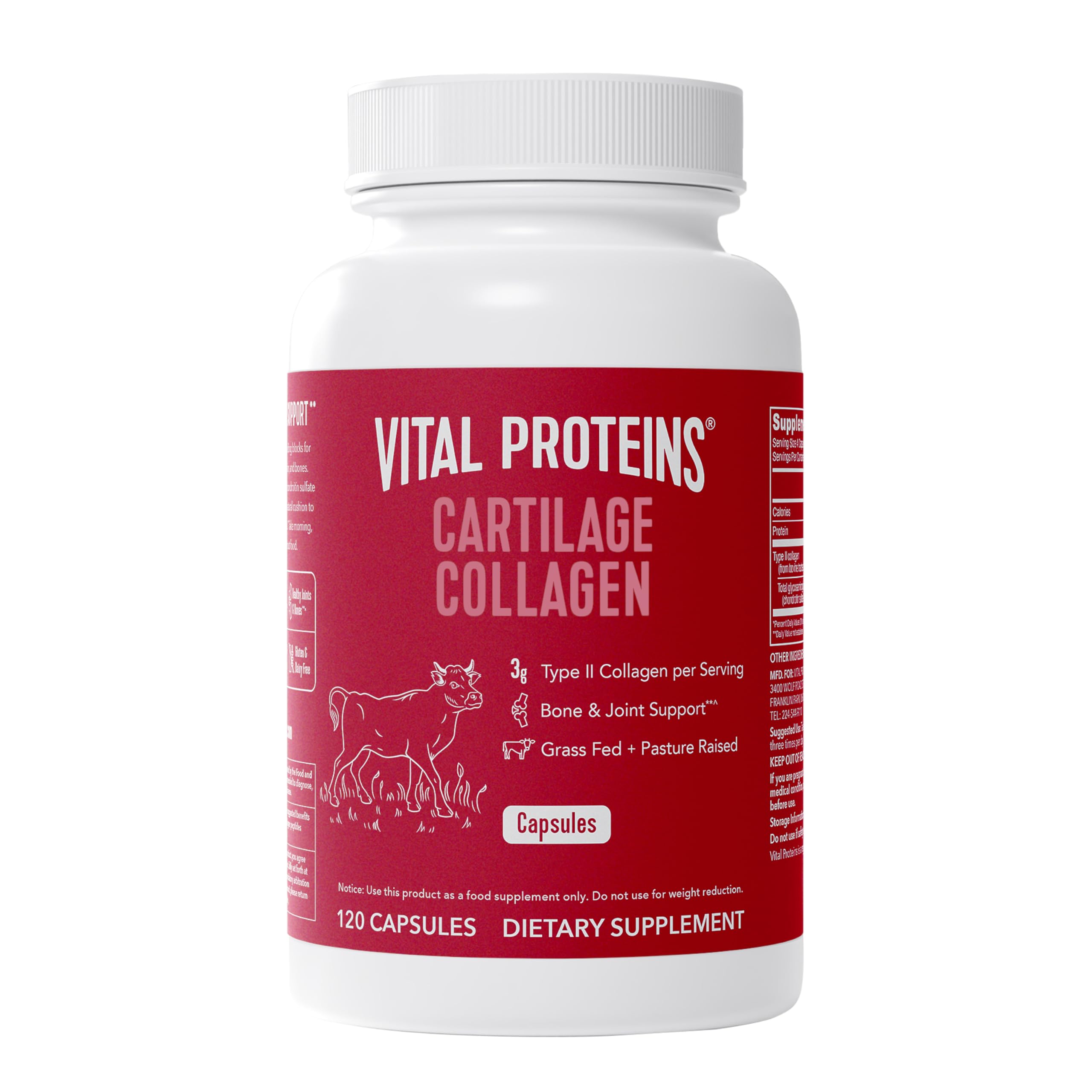 Vital Proteins Cartilage Collagen Pills, Type II Collagen & Chondroitin Sulfate Supplement for Recovery & Healthy Hair, Skin, Nails and Joints - 750 mg Serving with 120 Capsules Vital Proteins Au supplements
