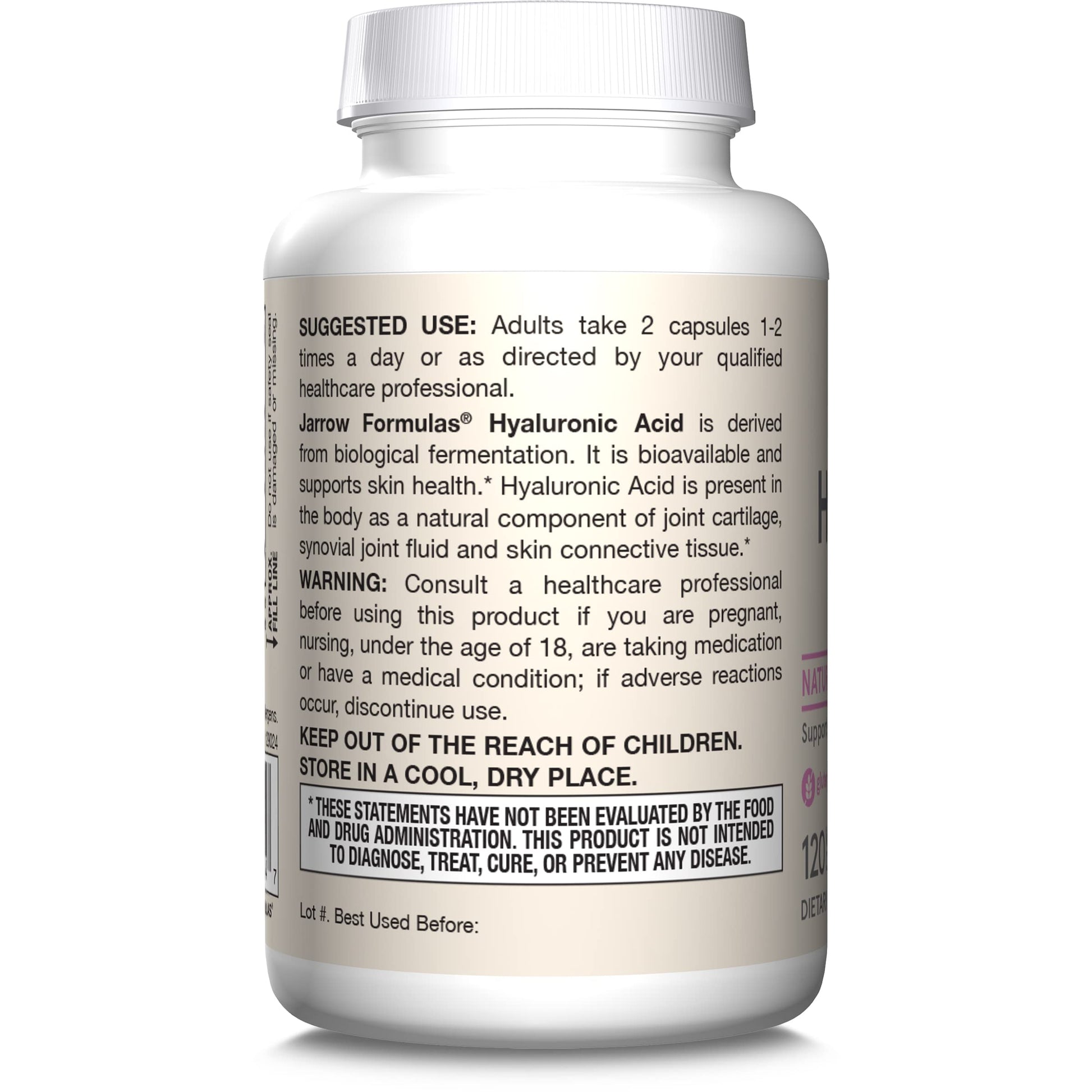 Jarrow Formulas® Hyaluronic Acid 120 mg, Dietary Supplement, Skin Health Support, 120 Veggie Capsules, Up to 60 Day Supply Jarrow Formulas Au supplements