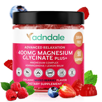 Adndale 90 CT Magnesium Glycinate 400 mg Gummies with Ashwagandha, Magnesium Malate & Taurate, Sugar Free Magnesium Gummies for Adults & Kids. Adndale Au supplements