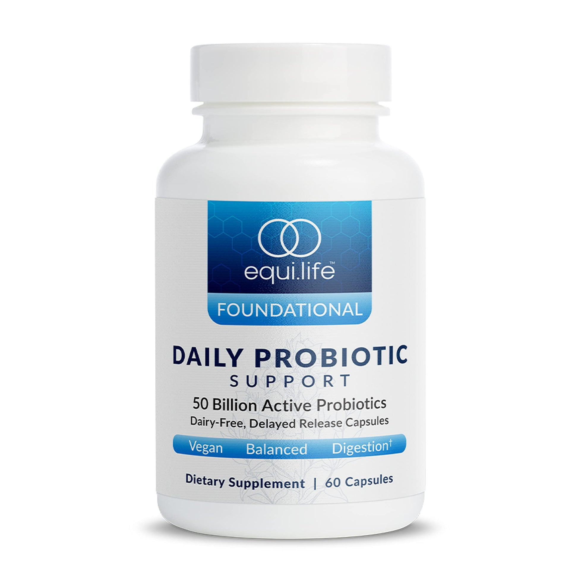 Equilife Daily Probiotic Support, 50 Billion CFU, 8 Probiotic Strains, Digestive and Gut Health Supplement for Men and Women, Gluten Free, Soy and Dairy Free, Non GMO, American Made, 60 Capsules Equilife Au supplements