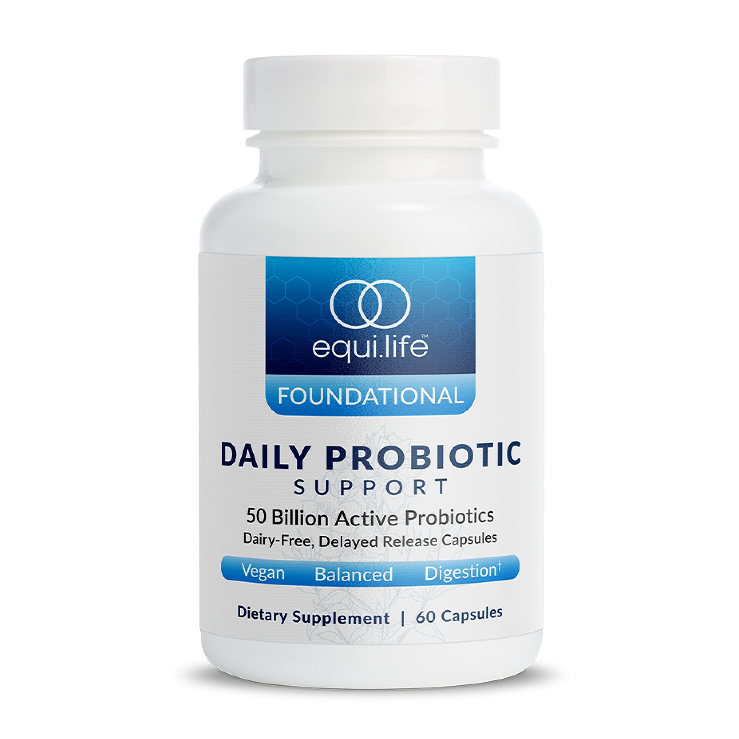 Equilife Daily Probiotic Support, 50 Billion CFU, 8 Probiotic Strains, Digestive and Gut Health Supplement for Men and Women, Gluten Free, Soy and Dairy Free, Non GMO, American Made, 60 Capsules Equilife Au supplements