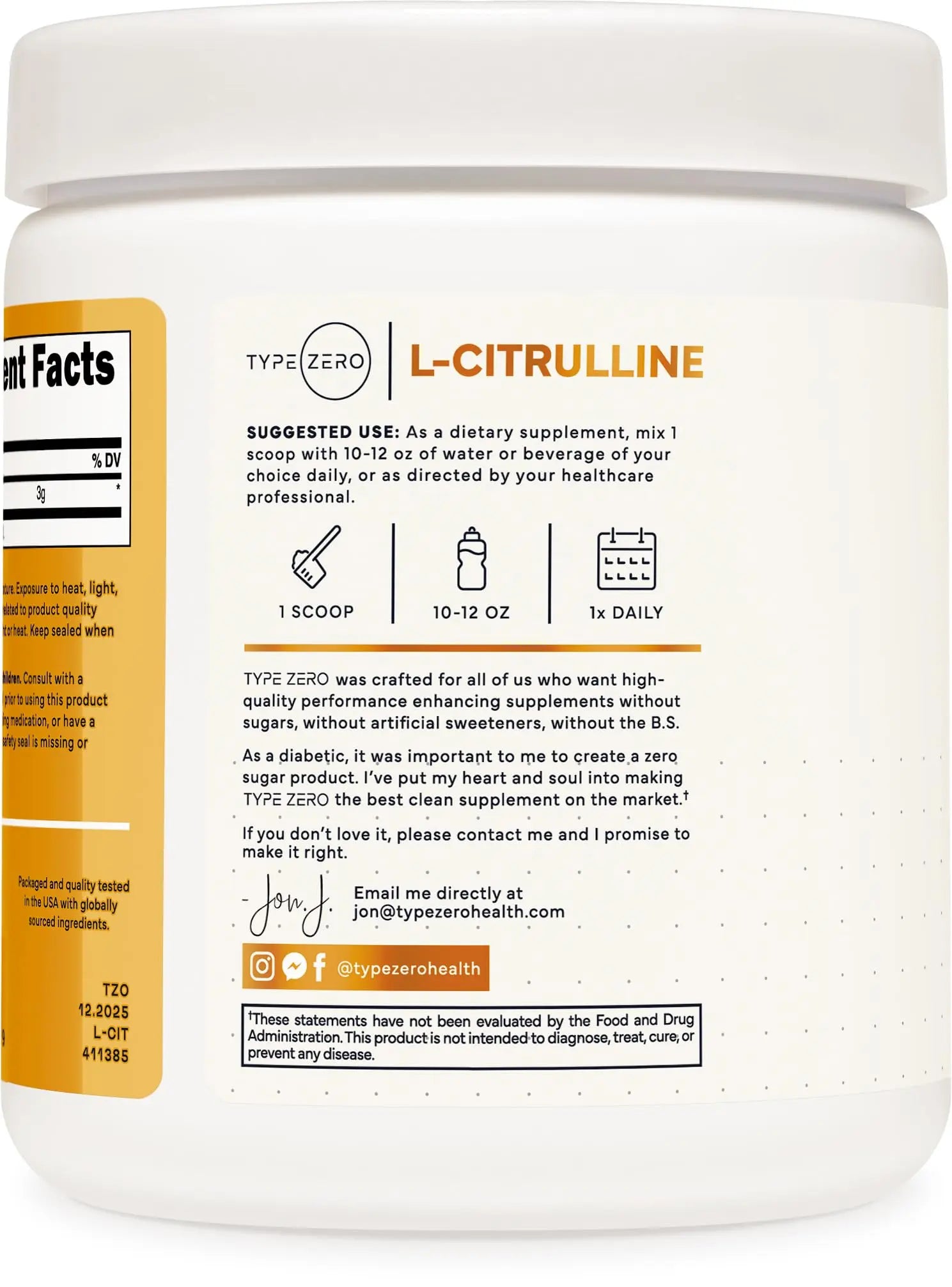 Type Zero L-Citrulline Base Powder, 3,000mg Per Serving - 100 Servings Type Zero Au supplements