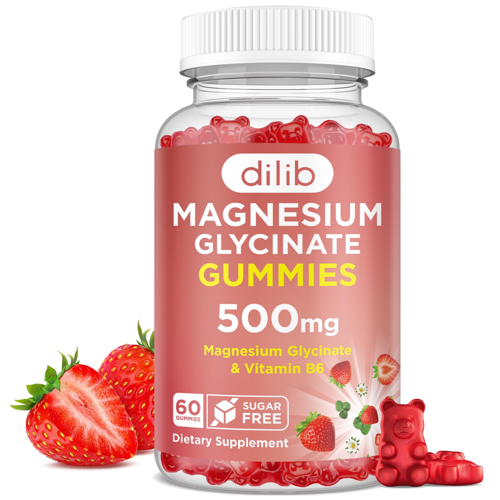 Magnesium Glycinate Gummies 500mg - Magnesium Supplement with Vitamin B6 for Adults & Magnesium for Kids - Calm Magnesium for Sleep, Mood, Muscle Support - Strawberry Flavor, 60 Gummies dilib Au supplements