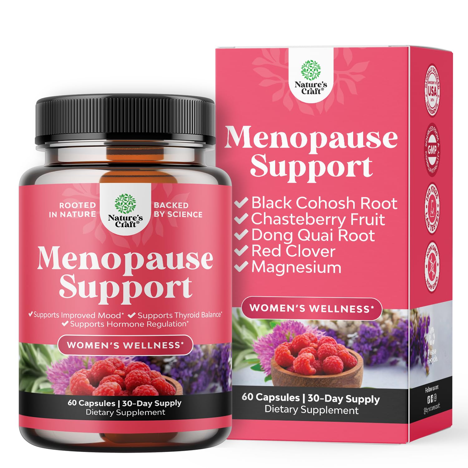 Complete Herbal Menopause Supplement for Women - Female Hormone Balance Capsules for Night Sweats Hot Flashes & Mood Swings with Dong Quai, Chaste Berry & Black Cohosh Root - 60 Count Natures Craft Au supplements