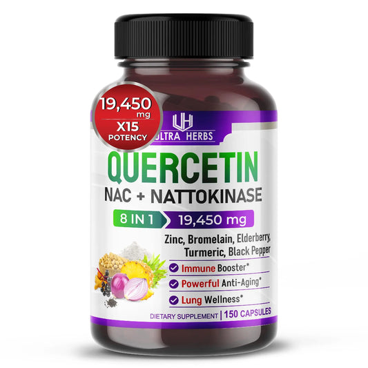 Quercetin 19,450mg 8 IN 1 with NAC, Nattokinase, Zinc, Bromelain, Elderberry, Turmeric ULTRA HERBSAU supplements
