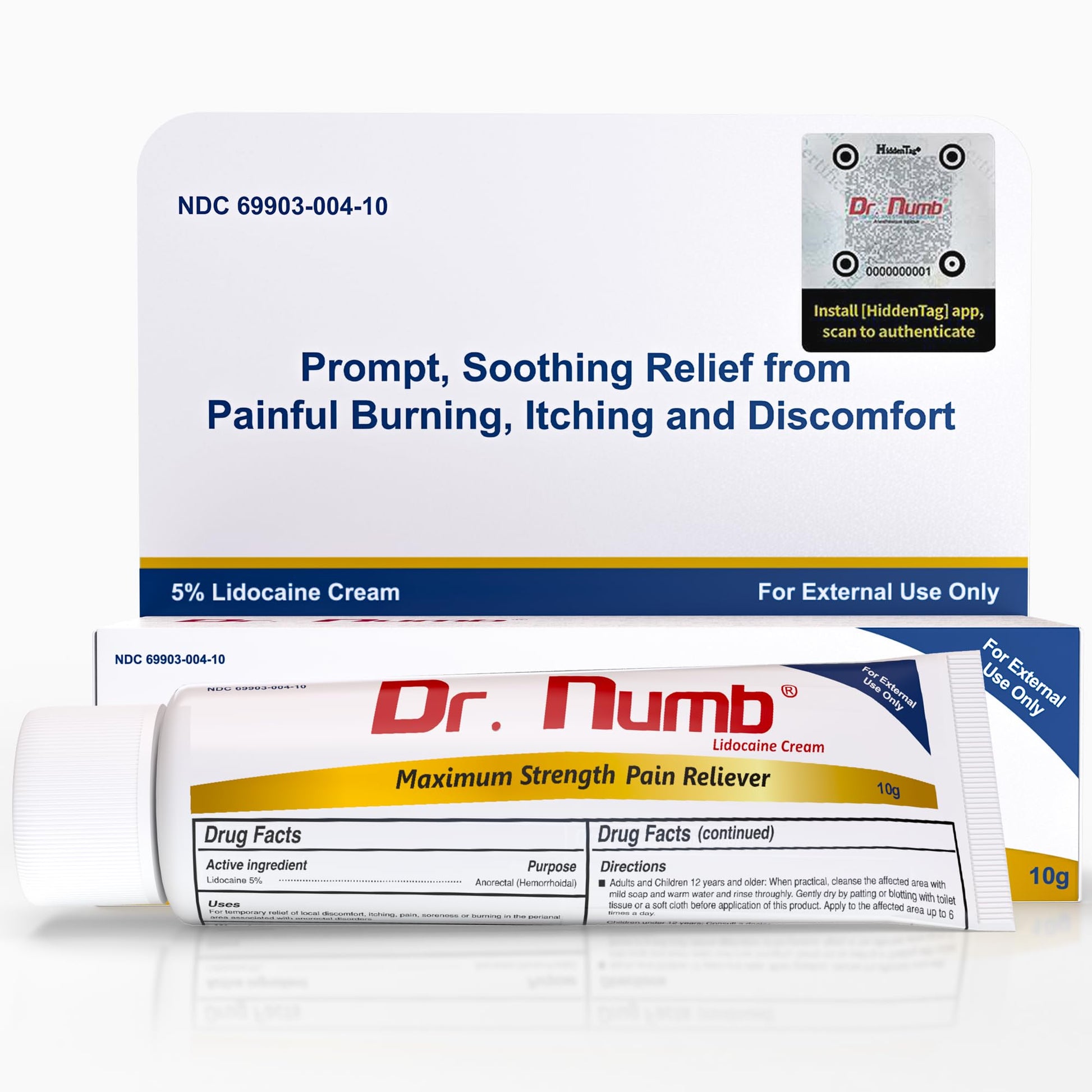 Dr. Numb 5% Lidocaine Numbing Cream, Nonprescription Maximum Strength Topical Anesthetic Cream - Temporary Relief of Pain, Itch, Discomfort for Hemorrhoid and Anorectal Uses - 10g Pack of 1 Dr. Numb Au supplements