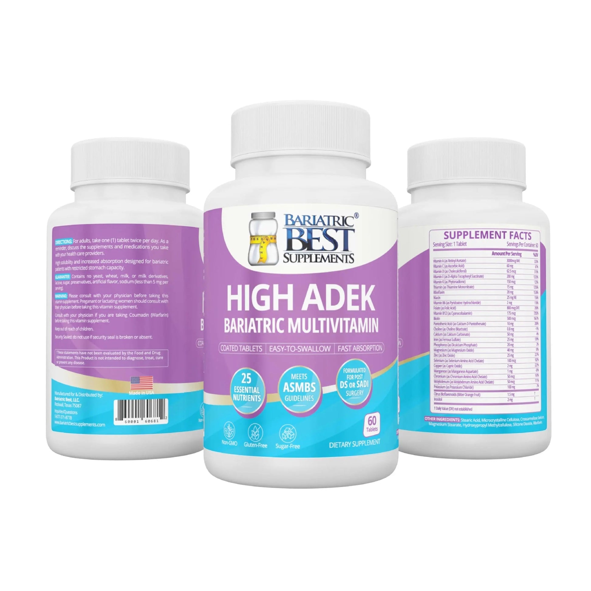 High A D E K Bariatric Multivitamin for Post DS/SADI Surgery, 25 Essential Nutrients for Post-Weight Loss Surgery, 60 Tablets Bariatric Best Supplements Au supplements
