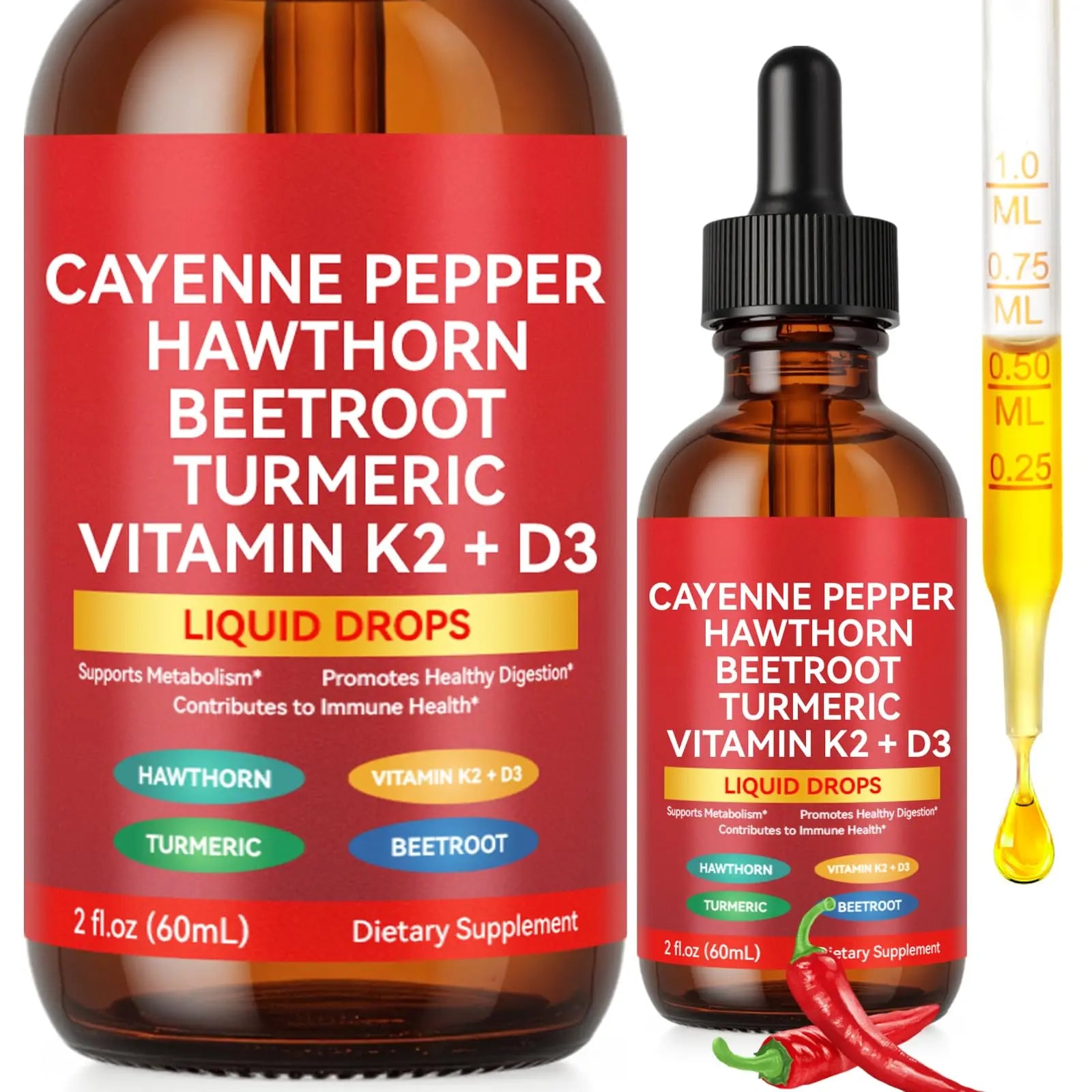 Cayenne Pepper Drops, Liquid Cayenne Pepper Organic, Cayenne Health Supplements, Cayenne Pepper Hawthorn Beet Root Turmeric Curcumin, Vitamin K2 & D3, Vegan-Friendly- 2 Fl Oz Vortexonix Au supplements