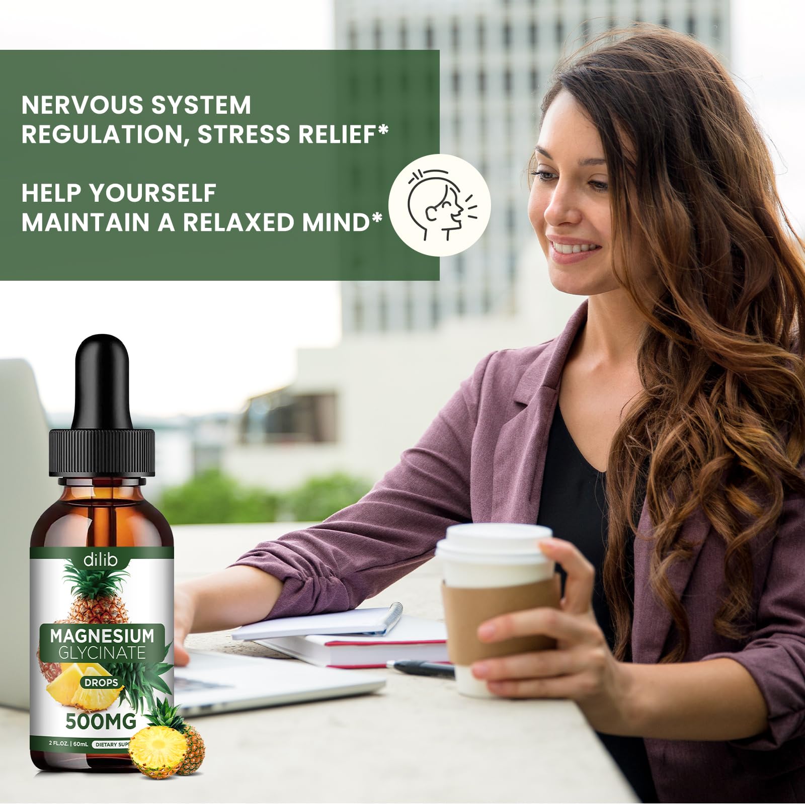 Magnesium Glycinate Supplement, Liquid Magnesium Glycinate Liquid Drops 500mg-Support Stress Relief, Relaxation, Mood, Sleep, Bone & Muscle-2 Fl Oz, Vegan, Pineapple Flavor dilib Au supplements