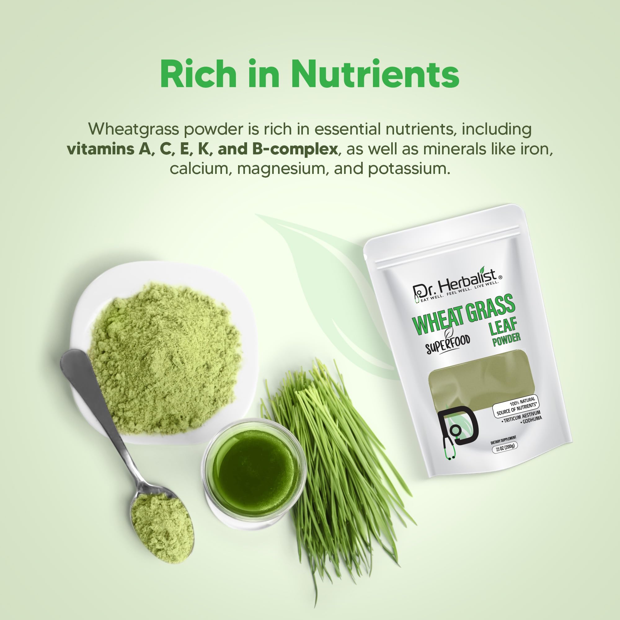 Dr. HERBALIST Wheatgrass Powder 200g - Pure Triticum Aestivum with Chlorophyll Iron & Vitamins A C E | Supports Daily Greens Detox & Nutrient Density* | Halal Dr. HERBALIST Au supplements