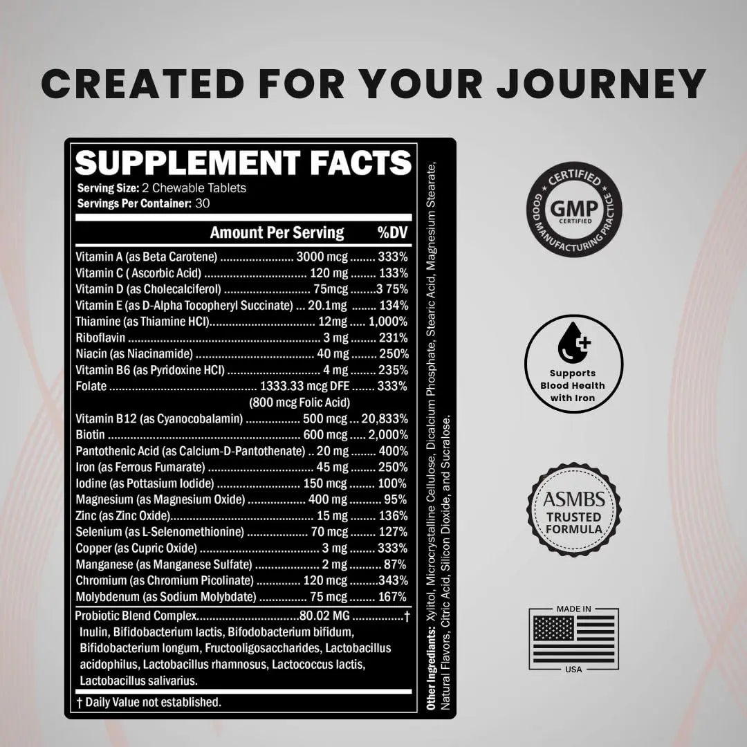 Journey Bariatric Multivitamin with Probiotics & Iron – Chewable, Berry (60 Count) Journey Bariatric Vitamins Au supplements