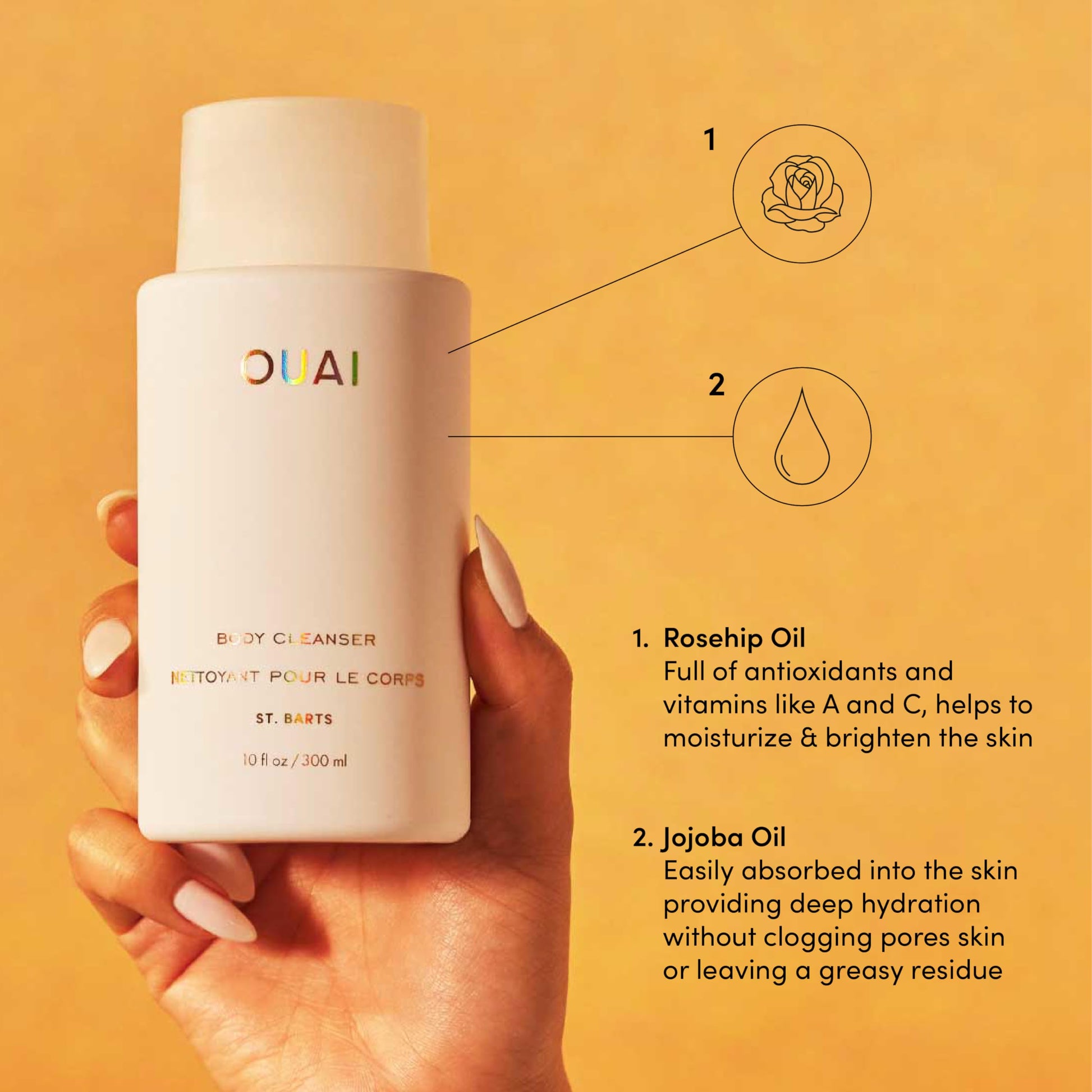 OUAI Body Cleanser, St. Barts - Foaming Body Wash with Jojoba Oil and Rosehip Oil to Hydrate, Nurture, Balance and Soften Skin - Paraben, Phthalate and Sulfate Free Skin Care Products (10 Fl Oz) OUAI Au supplements