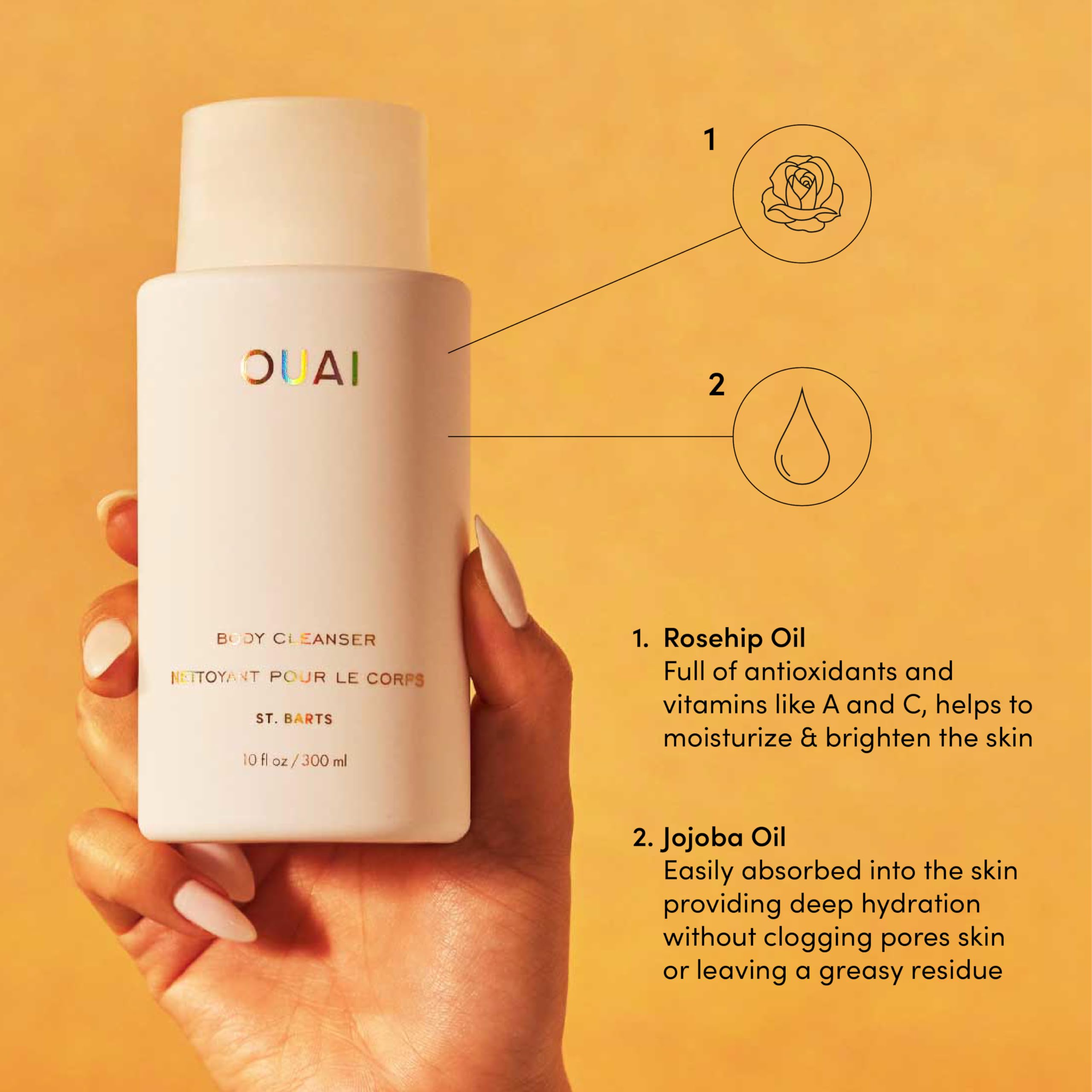 OUAI Body Cleanser, St. Barts - Foaming Body Wash with Jojoba Oil and Rosehip Oil to Hydrate, Nurture, Balance and Soften Skin - Paraben, Phthalate and Sulfate Free Skin Care Products (10 Fl Oz) OUAI Au supplements