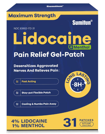 Sumifun Lidocaine Pain Relief Patches - Fast, Targeted Therapy Simple Backache, Soreness, Sprain, Joint Pain with Maximum Strength 4% Lidocaine and 1% Menthol (Large, Count, 31) NDC 83602-172-31 Sumifun Au supplements