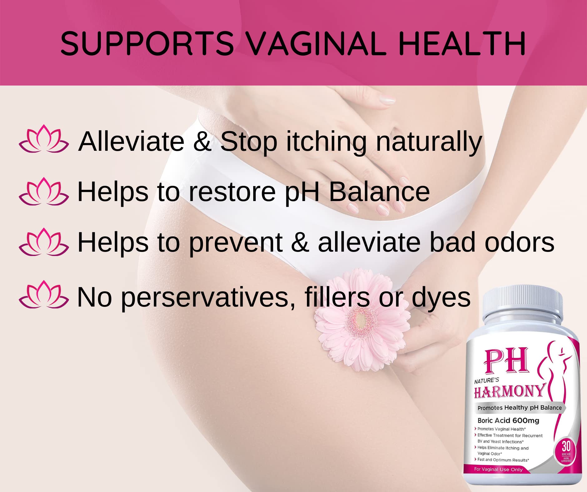 PURE PLANT HOME Boric Acid Suppositories Nature's Harmony 30 Count 600 mg 100% Pure Made in USA N'more Au supplements