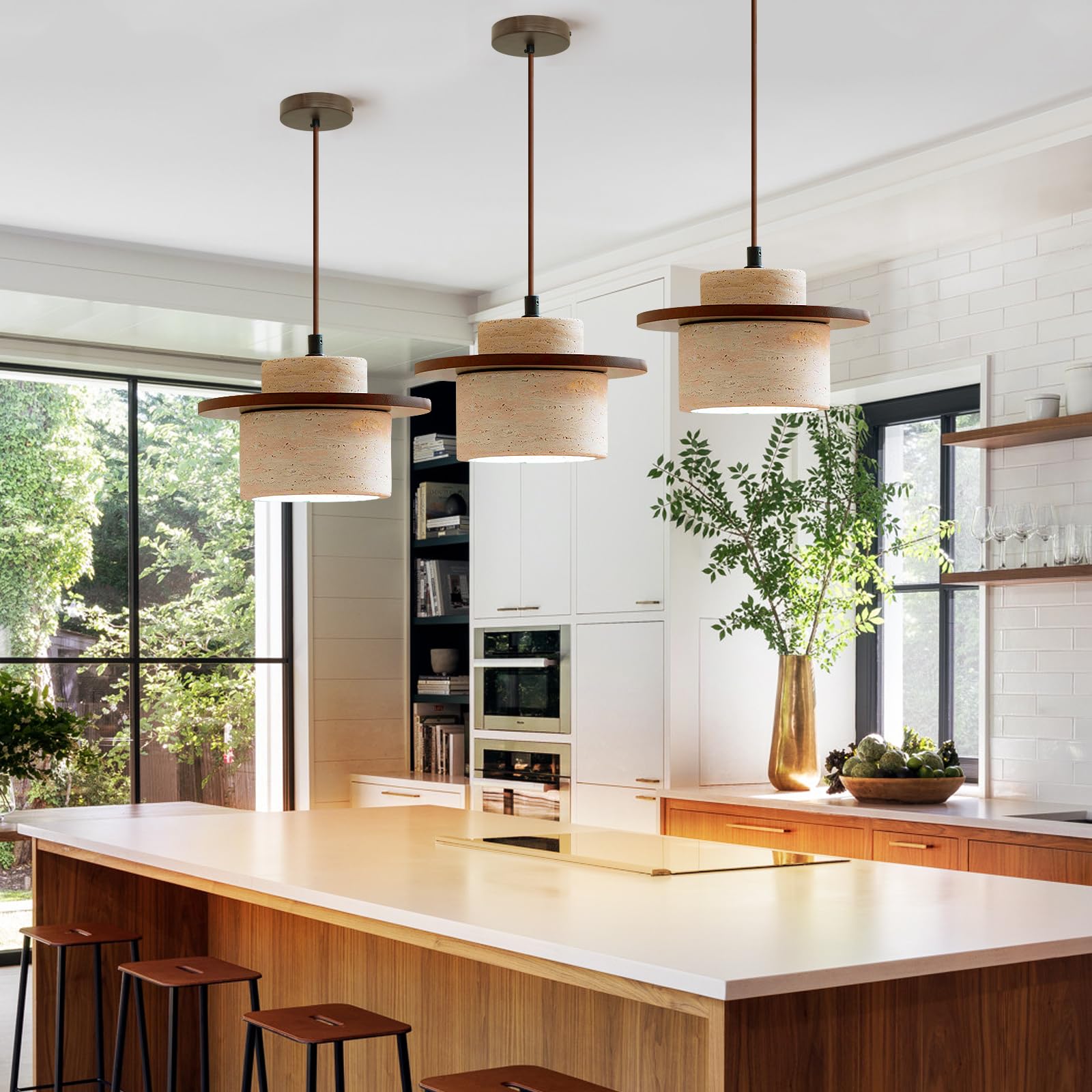 Nordic Pendant Light Natural Yellow Travertine Lamp Simple Wabi Sabi Lamp Suitable for Restaurant Bedside Kitchen Island Cafe Wood Pendant Light (Walnut Color) Generic Au supplements