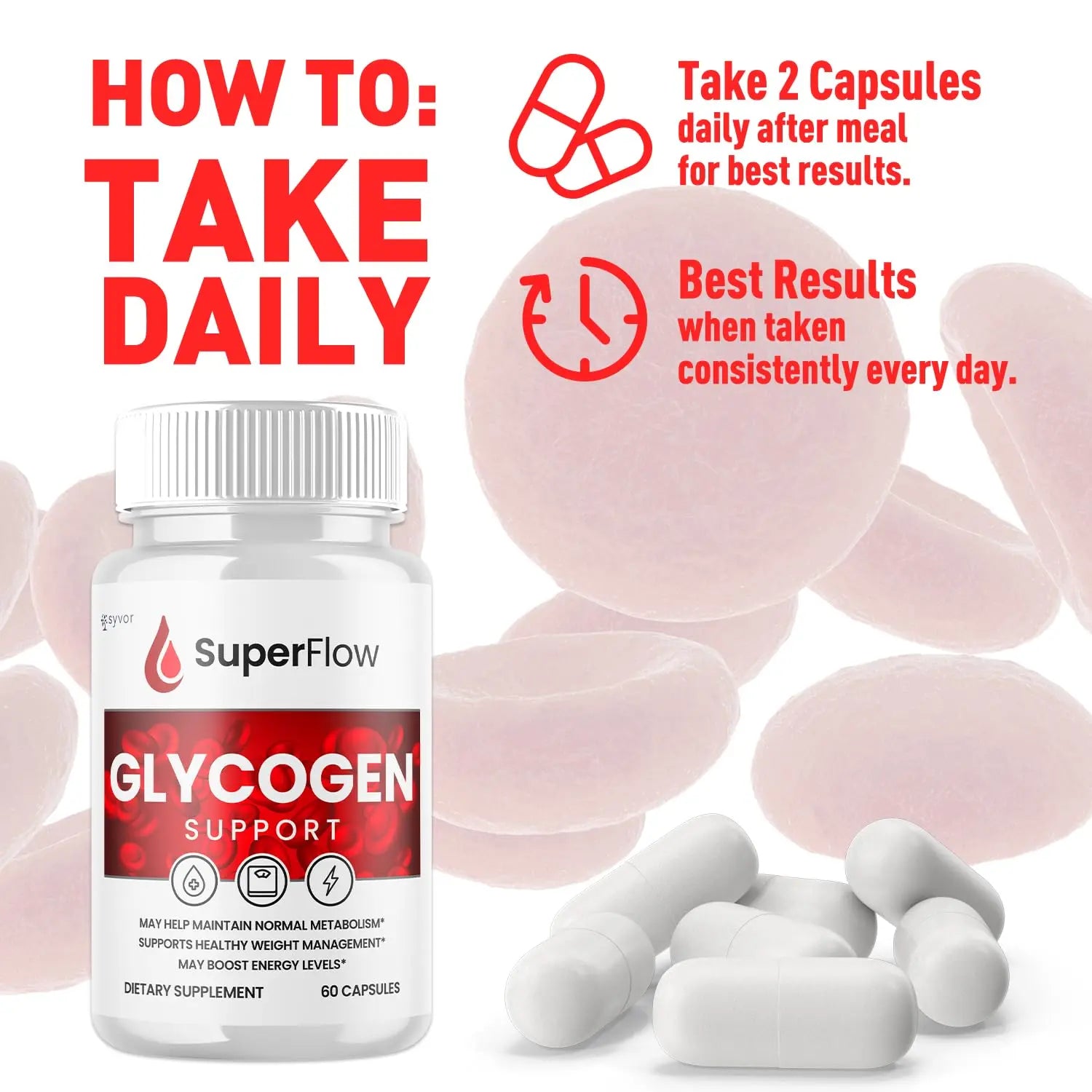 Super Flow Glycogen Support, Official SuperFlow Advanced Formula Glyco Optimizer Capsules, All Natural Super Flow Glycogen Pills, Daily Wellness Supplement to Support Healthy Balance (60 Capsules) Syvor Au supplements