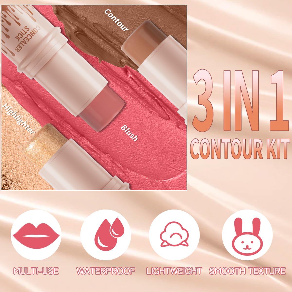 3Pcs Cream Contour Sticks Kit, Highlighter Stick Blush Stick Cream Contour Kit Makeup Set with Brush,Face Brightens & Shades Contour Stick Waterproof for Women QIC Au supplements