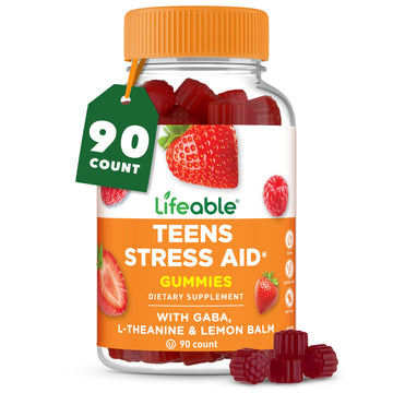 Lifeable Stress Aid Gummies for Teens | with Lemon Balm, GABA and L Theanine Supplements | Vegan Non GMO Mood Support Supplement | Great Tasing Stress Vitamins | L-Theanine for Teen | 90 Gummies Lifeable Au supplements