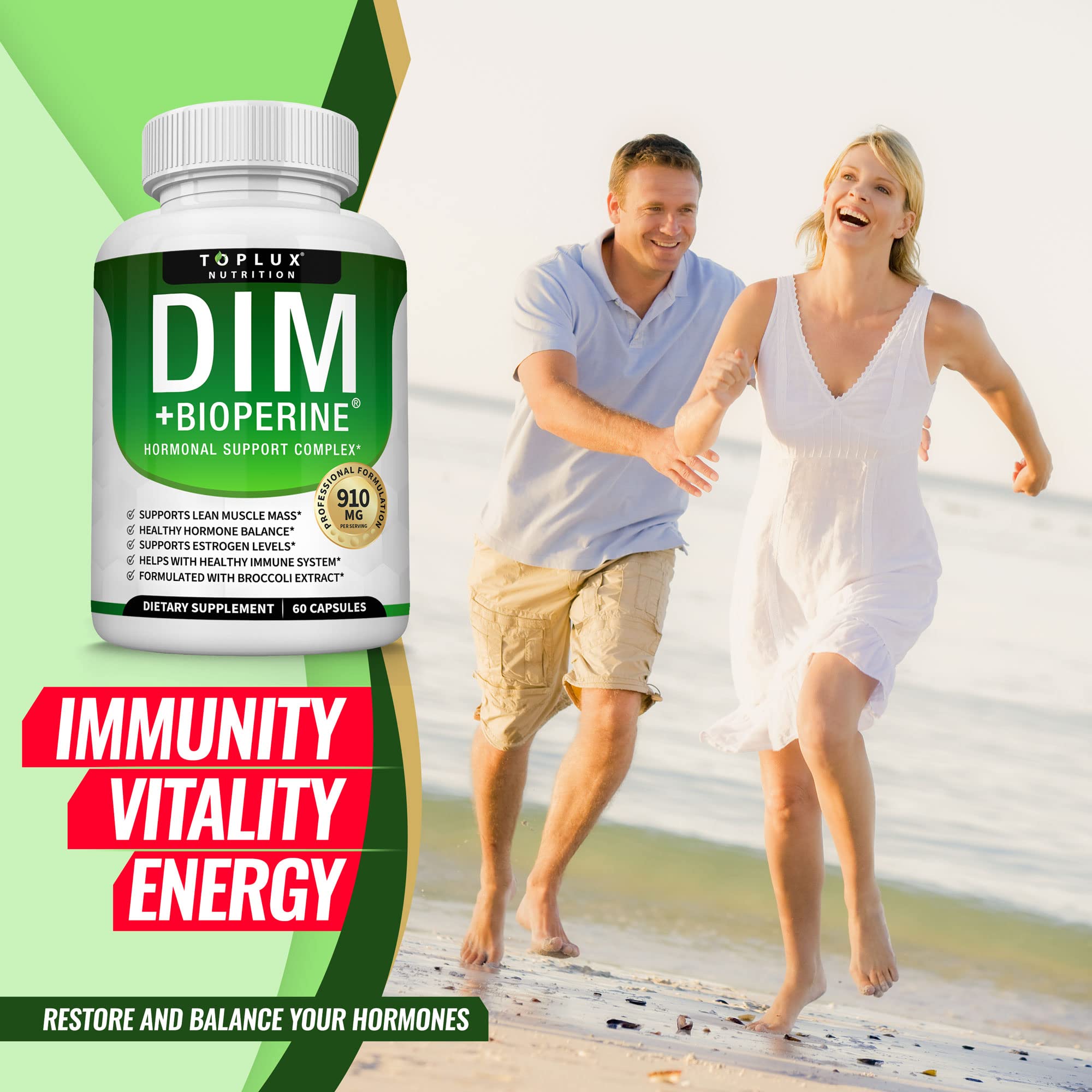 Dim Supplement 910 mg Plus BioPerine Complex - Diindolylmethane to Support Hormone Balance Toplux Au supplements