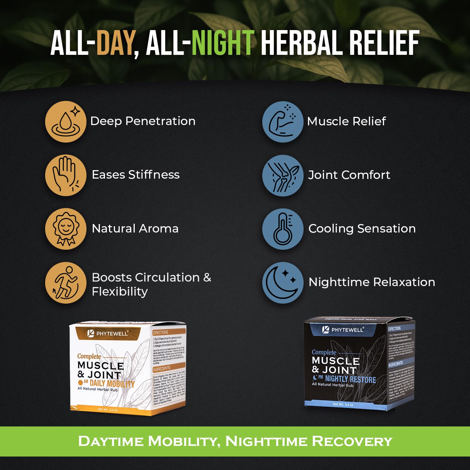 PHYTEWELL Muscle & Joint Rub Balm - Day & Night Pain Relief for Back, Knee, & Shoulder - Crafted with Arnica, Clove & Black Pepper to Support Recovery & Relaxation – Premium Non-Greasy Texture PHYTEWELL Au supplements