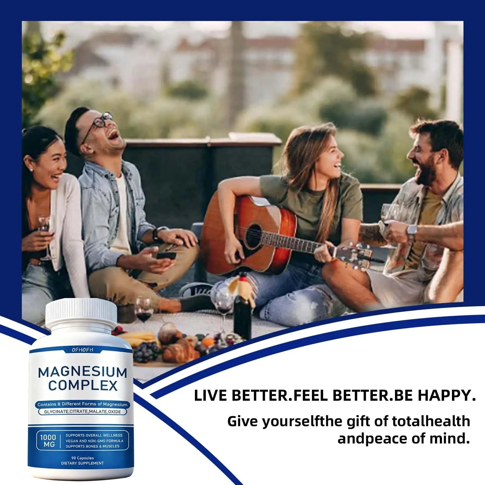 Magnesium Complex Supplement 8 Elemental - Magnesium Glycinate, Citrate, Malate, Oxide | Easy Absorption for Bones, Muscle, Energy, Vegan, Non-GMO 90 Capsules (1pc) OFHOFH Au supplements
