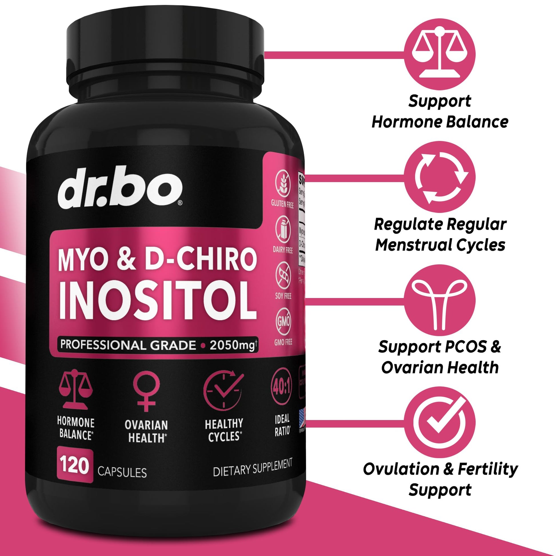 Myo-Inositol & D-Chiro Inositol Supplement Capsules - 40:1 Ratio Hormone Balance DR. BO Au supplements