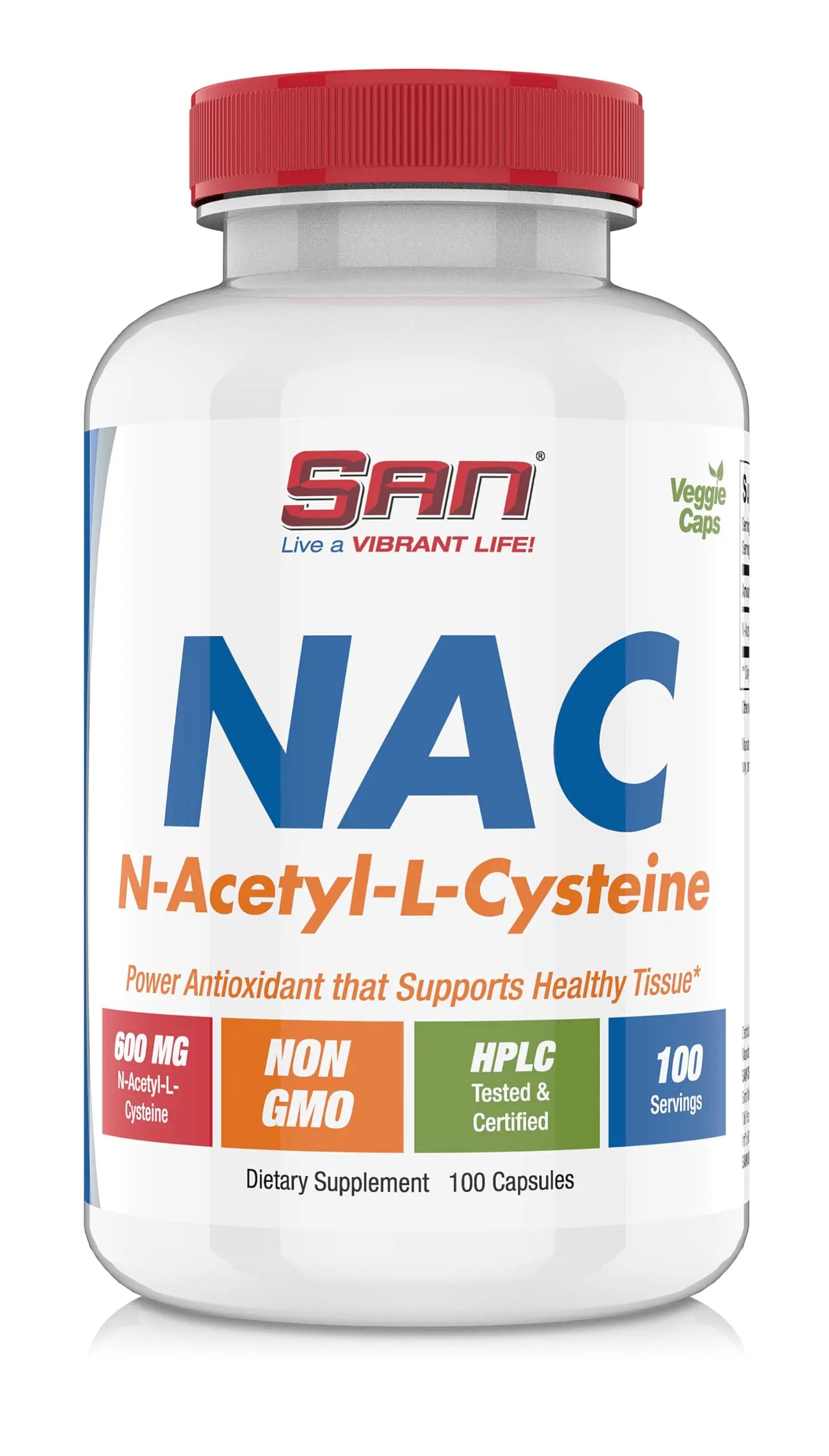 SAN N-Acetyl-L-Cysteine (NAC), Immune, Respiratory, Liver Health, NAC 600 mg, Potent antioxidant Support, Free-radicals, Easy to Absorb, 100 Capsules SAN Au supplements