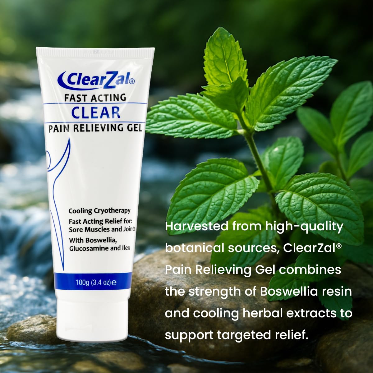 ClearZal Fast Acting Clear Pain Relieving Gel with Cooling Cryotherapy, Boswellia and Glucosamine for Sore Muscles and Joints, Soothing Cooling Gel 3.4 oz Clearzal Au supplements